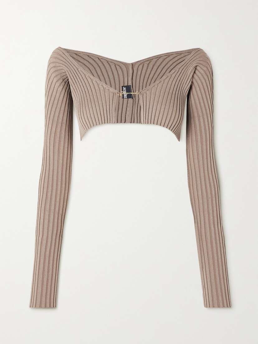 Jacquemus Pralù Embellished Cropped Ribbed-knit Cardigan