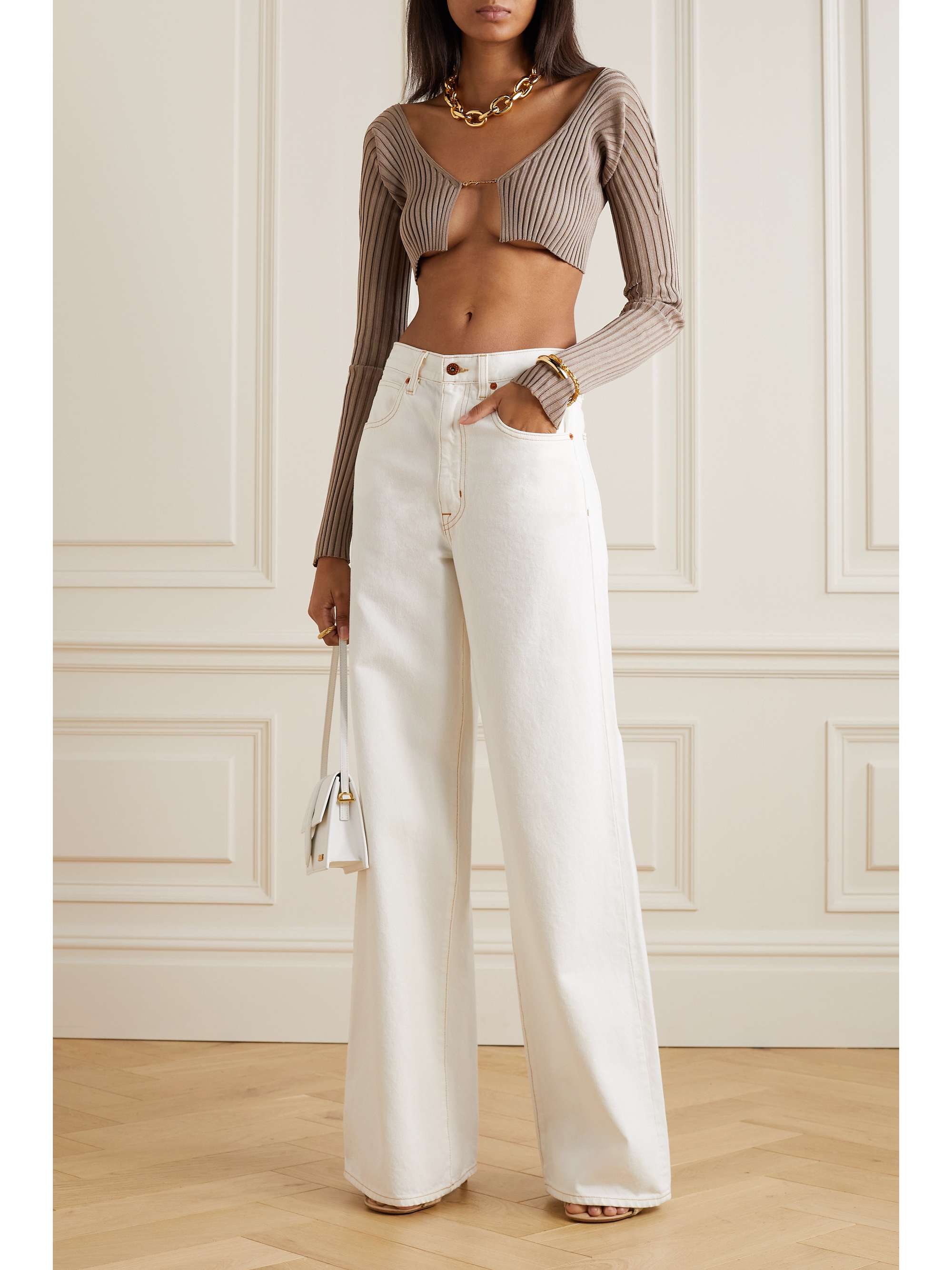 JACQUEMUS Pralù embellished cropped ribbed-knit cardigan | NET-A-PORTER