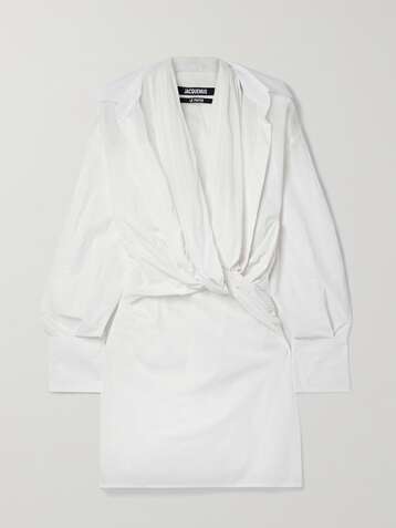 자크뮈스 원피스 JACQUEMUS La Robe Agui twisted draped cotton-voile mini dress,White