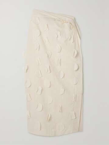 자크뮈스 스커트 JACQUEMUS Draggiu appliqued cotton-voile midi skirt,Off-white