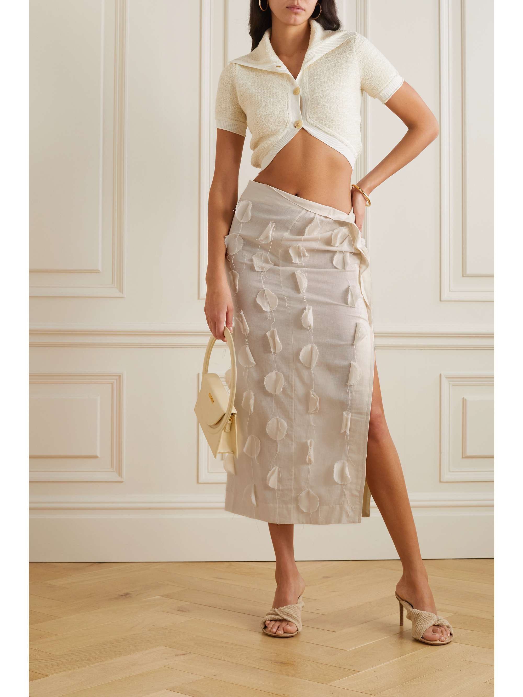JACQUEMUS Draggiu appliquéd cotton-voile midi skirt