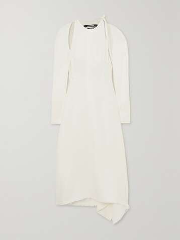 자크뮈스 원피스 JACQUEMUS Convertible asymmetric cutout frayed crepe midi dress,White