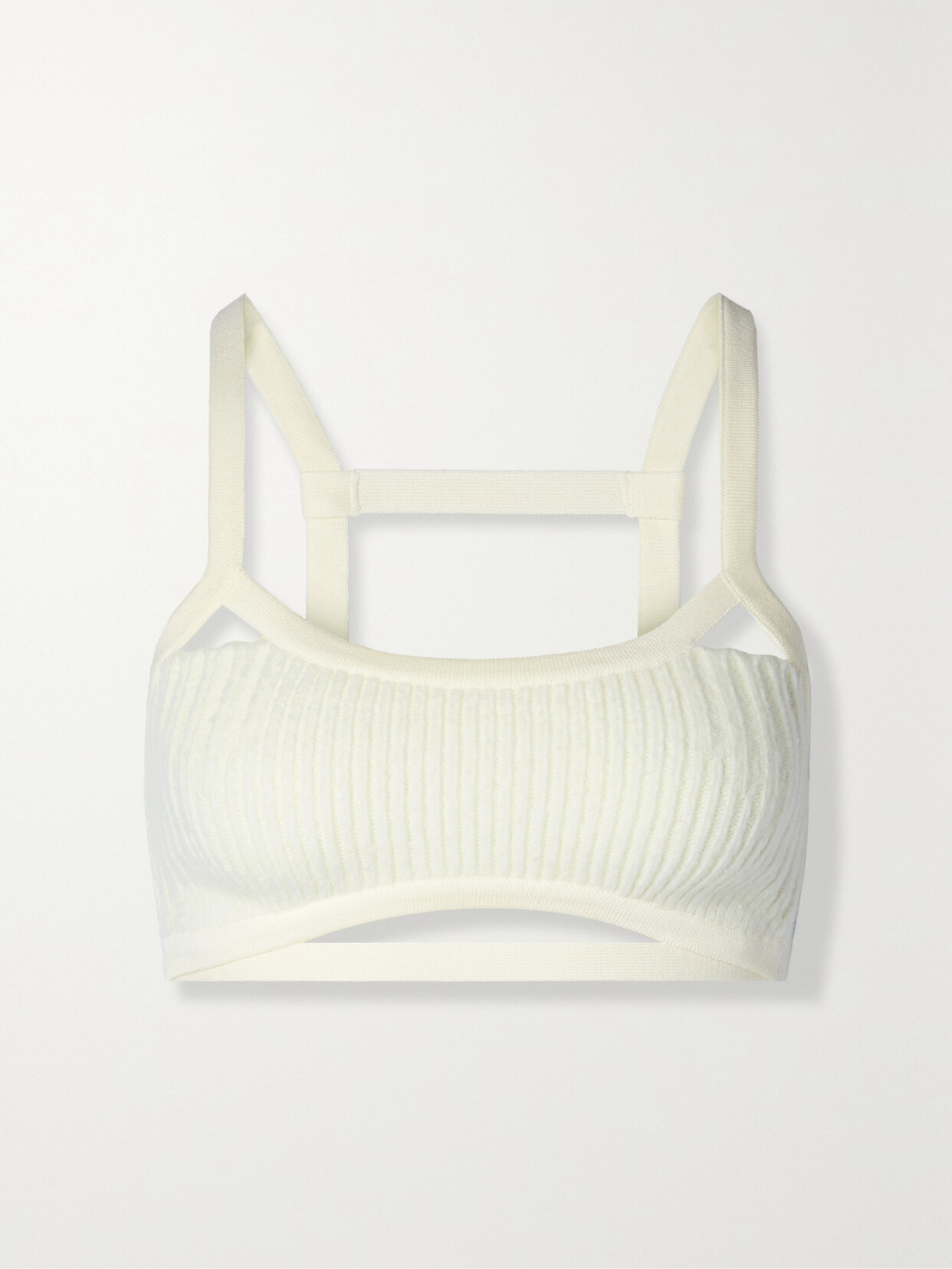 Shop Jacquemus Le Bandeau Bellinu Cutout Ribbed-knit Bralette In White