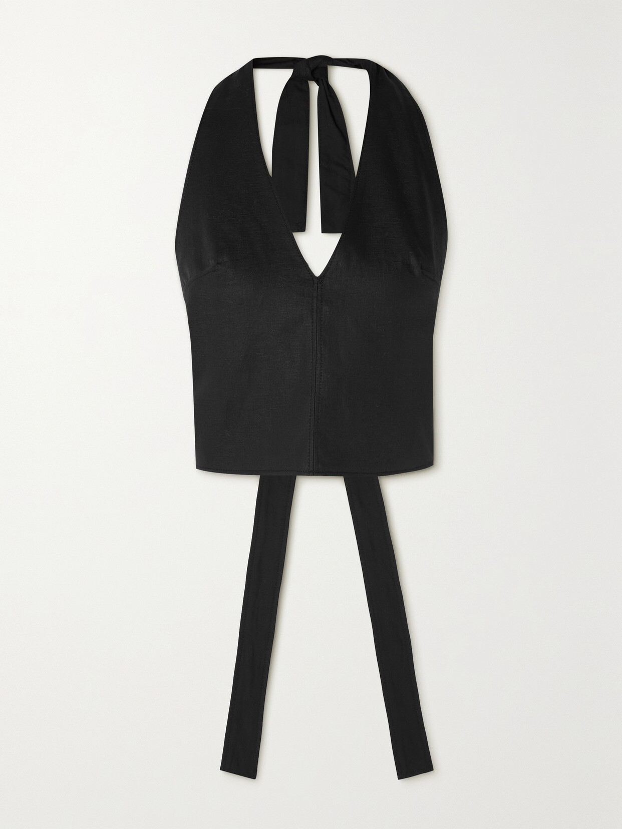 Jacquemus Linu Open-back Cotton And Linen-blend Halterneck Top - Black