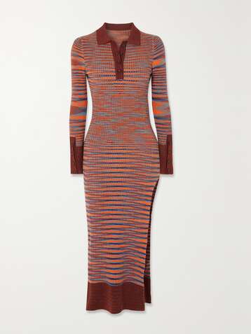 자크뮈스 원피스 JACQUEMUS Zucca ribbed striped cotton and merino wool-blend dress,Brown
