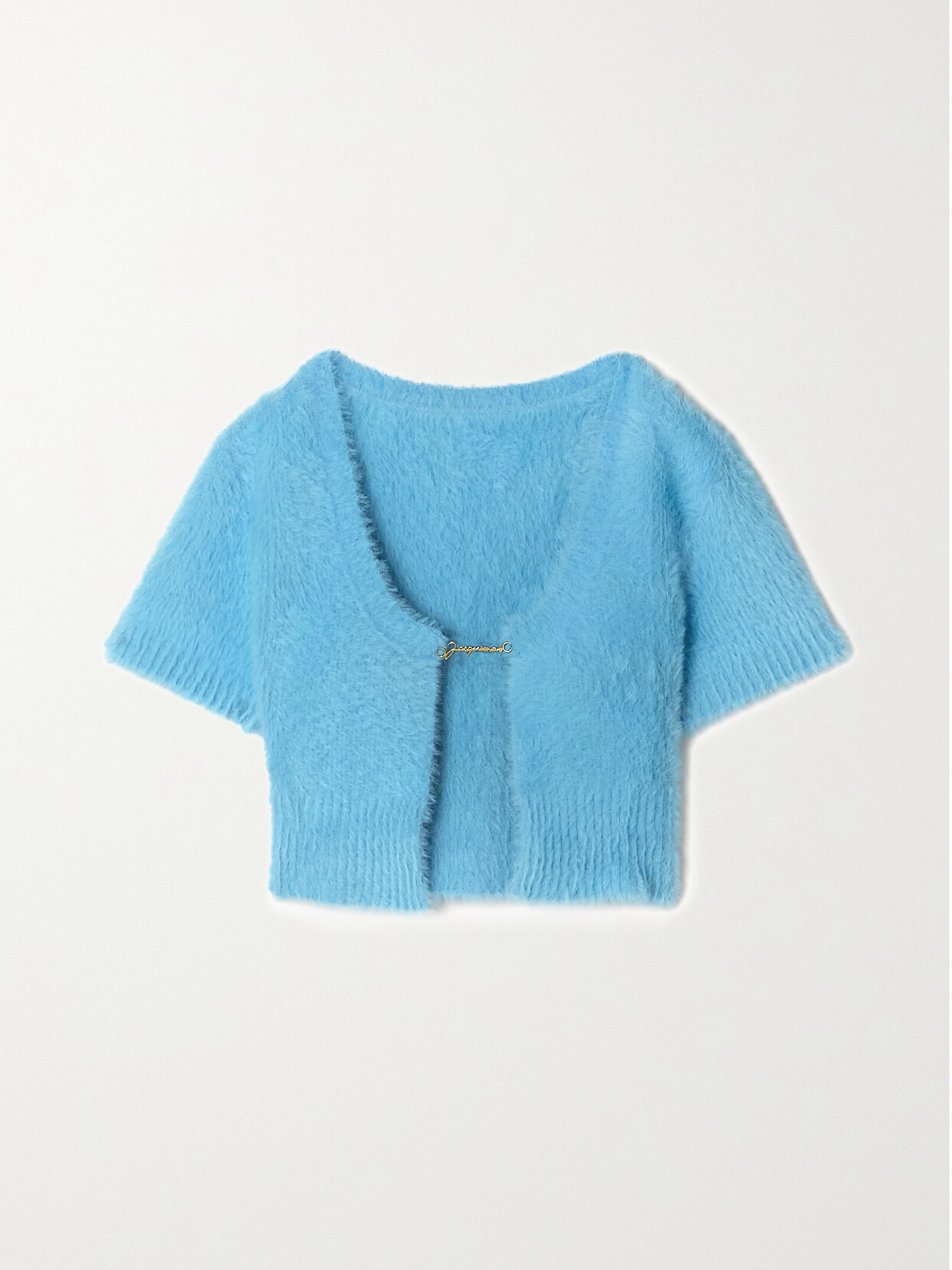 Shop Jacquemus La Maille Neve Cropped Brushed Knitted Cardigan In Blue