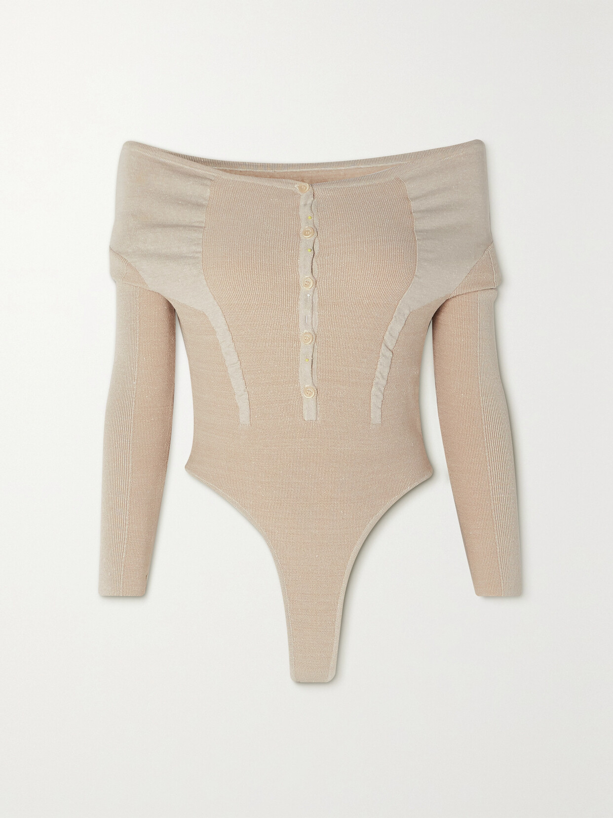 Jacquemus Vovo Off-the-shoulder Paneled Stretch-knit Bodysuit - Neutrals