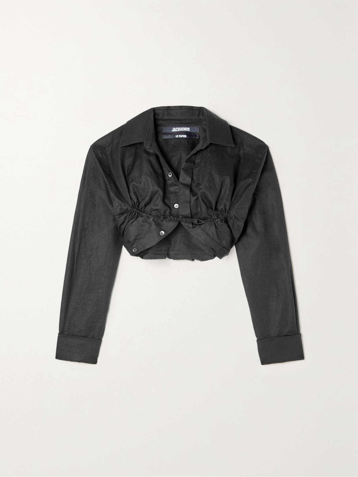 Jacquemus Machou Cropped Cotton And Linen-blend Canvas Shirt In Black