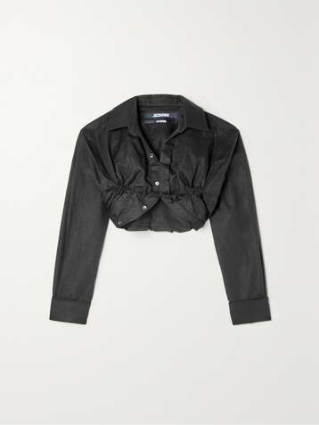 자크뮈스 셔츠 JACQUEMUS Machou cropped cotton and linen-blend canvas shirt,Black