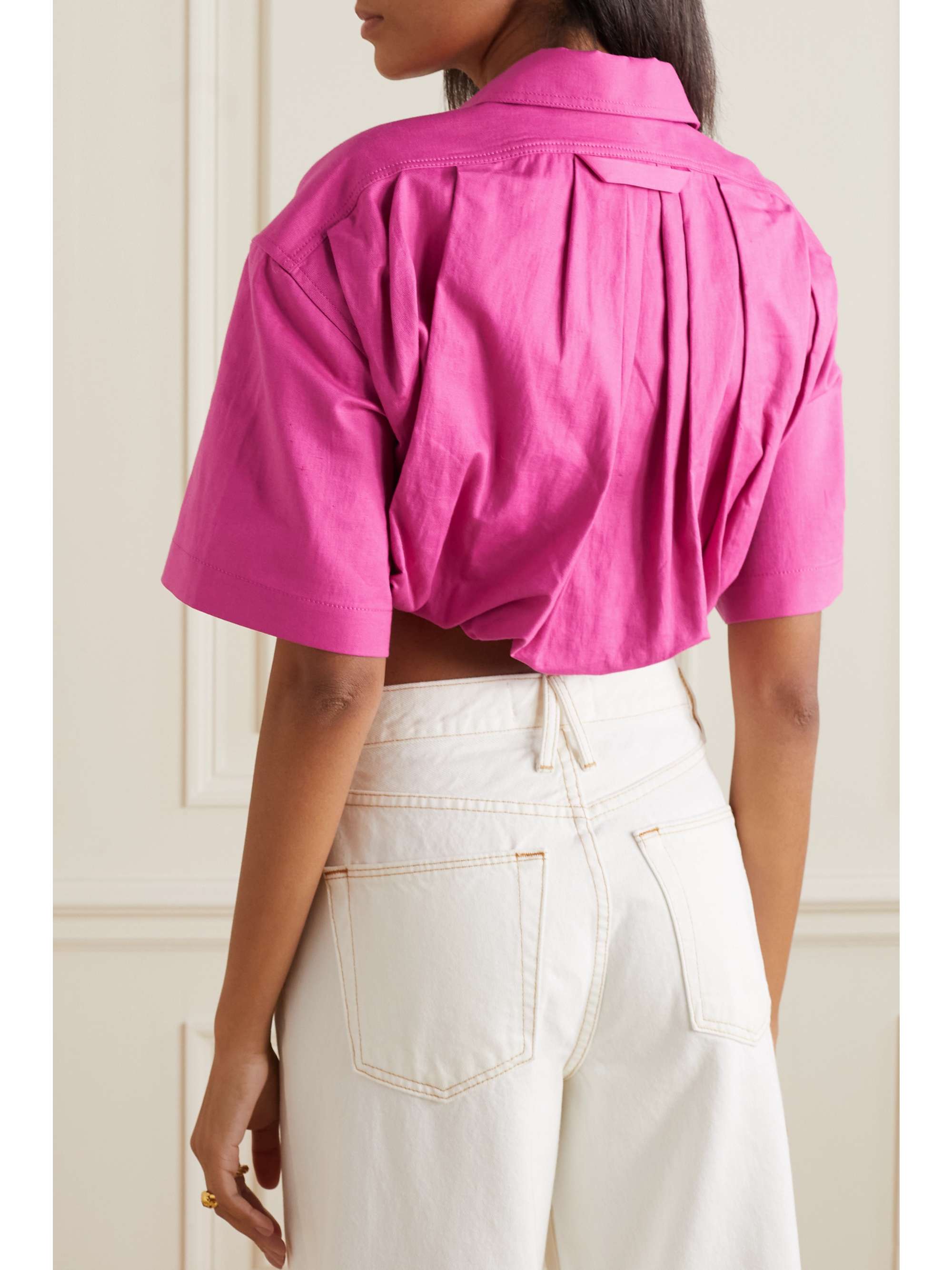 JACQUEMUS Cropped draped cotton and linen-blend top