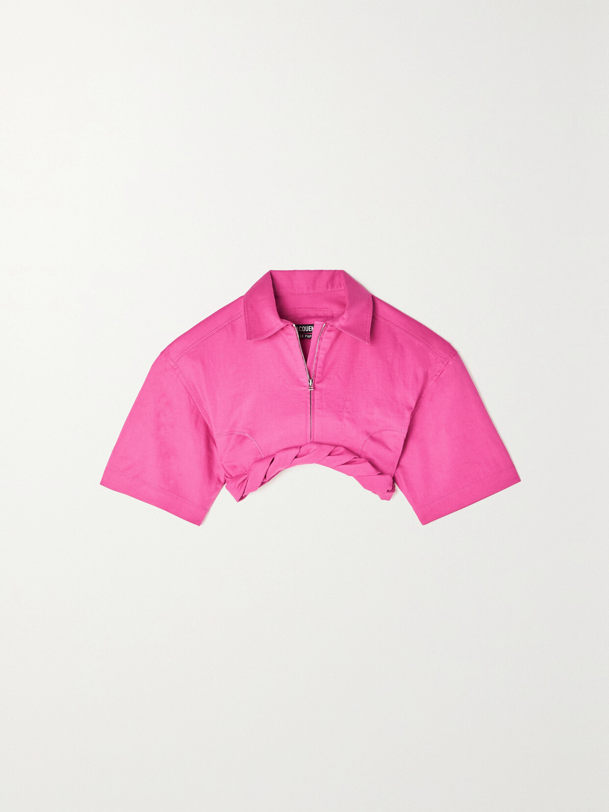 Jacquemus Cropped Twisted Cotton And Linen-blend Shirt In Fuchsia