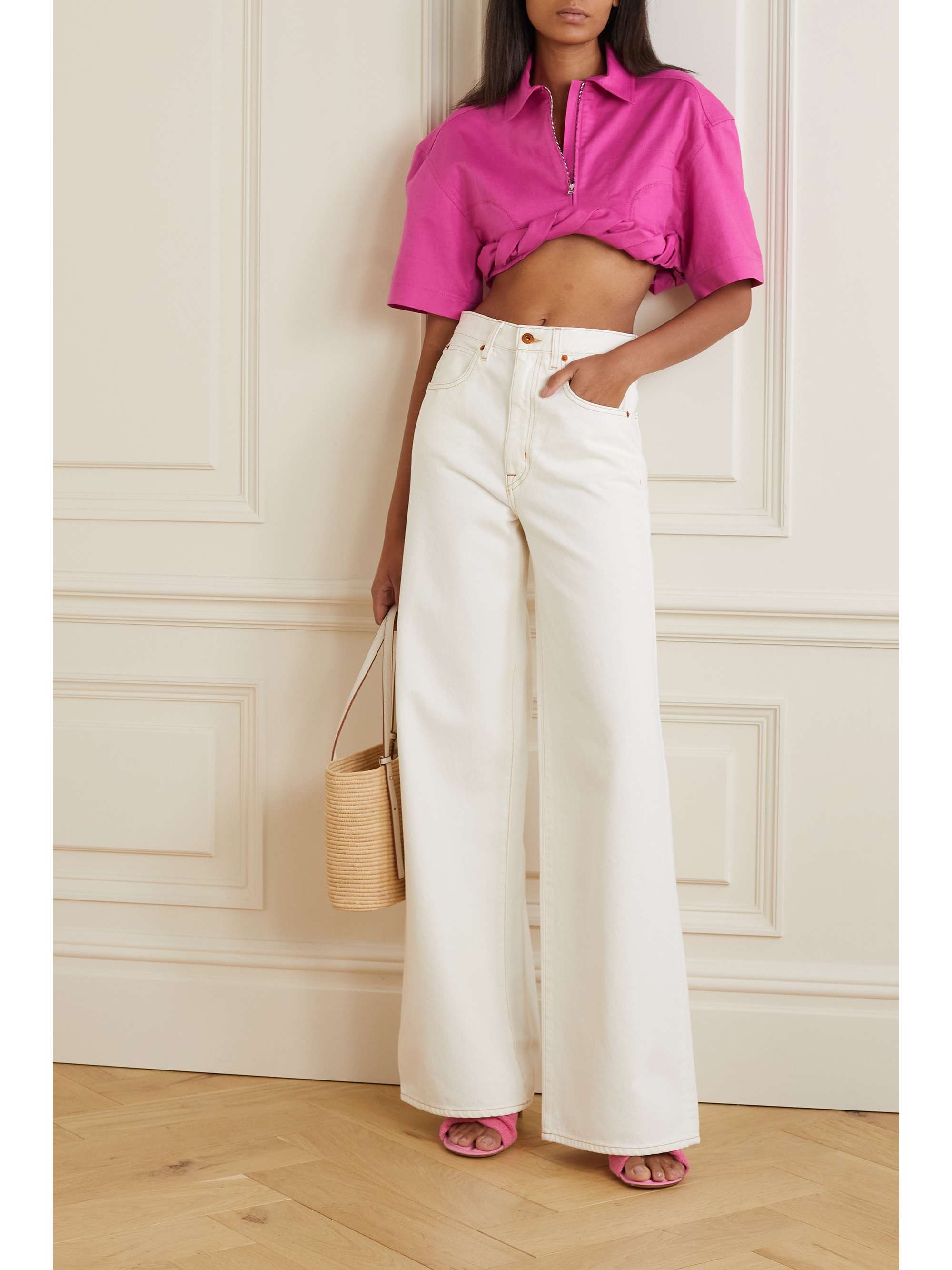 JACQUEMUS Cropped draped cotton and linen-blend top