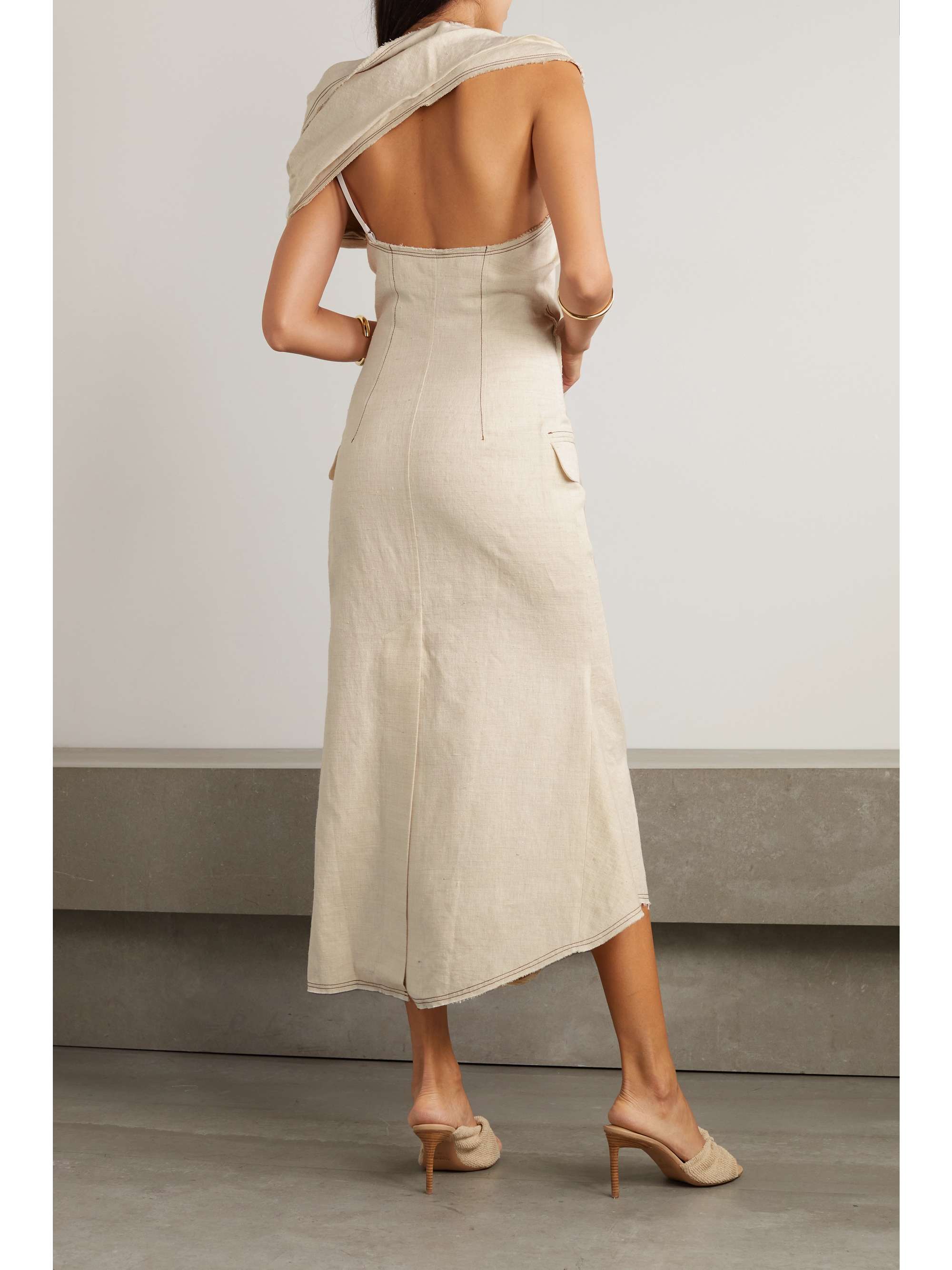 JACQUEMUS Camargue asymmetric linen and silk-blend maxi dress