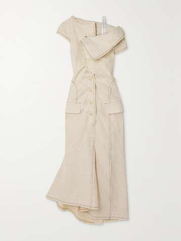 자크뮈스 원피스 JACQUEMUS Camargue asymmetric linen and silk-blend maxi dress,Ecru