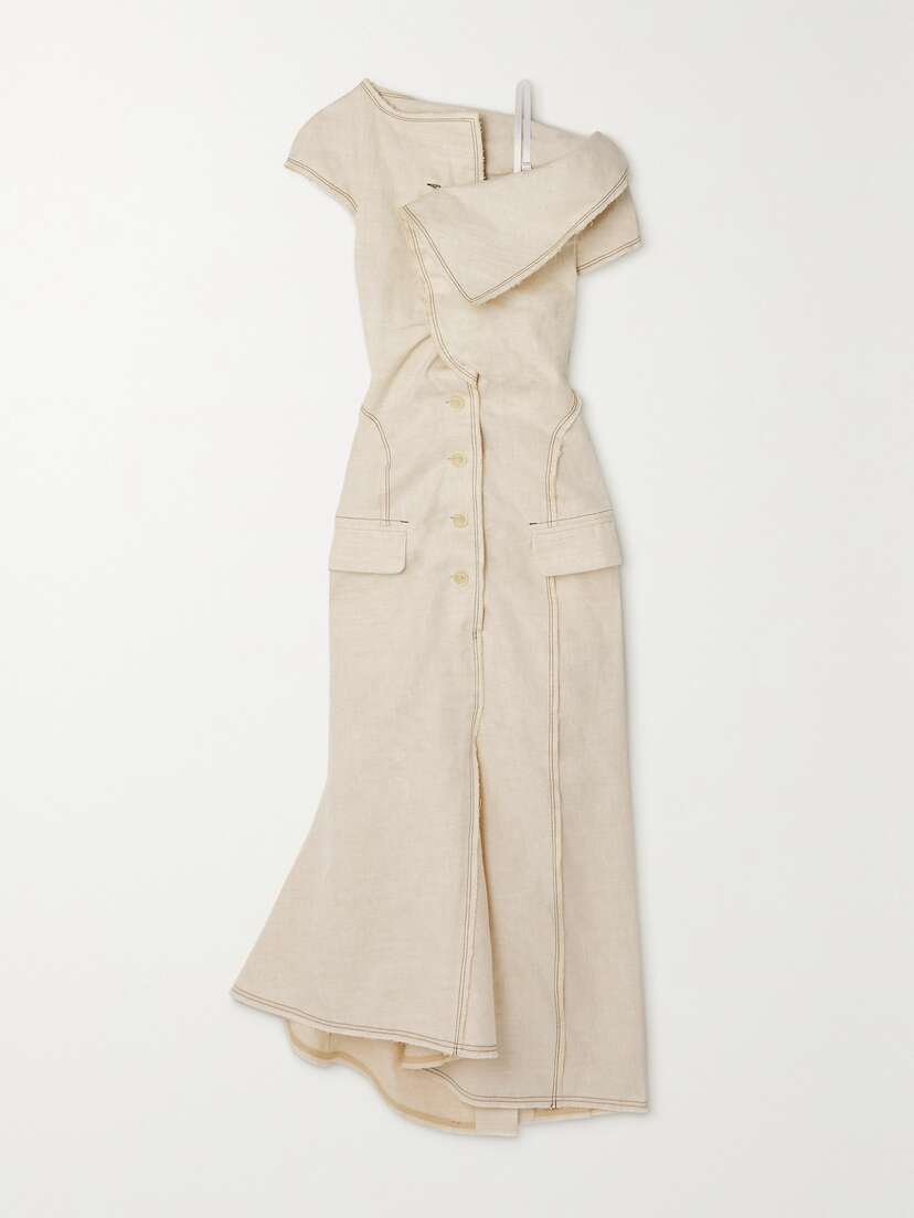 Jacquemus Camargue Asymmetric Linen And Silk-blend Maxi Dress