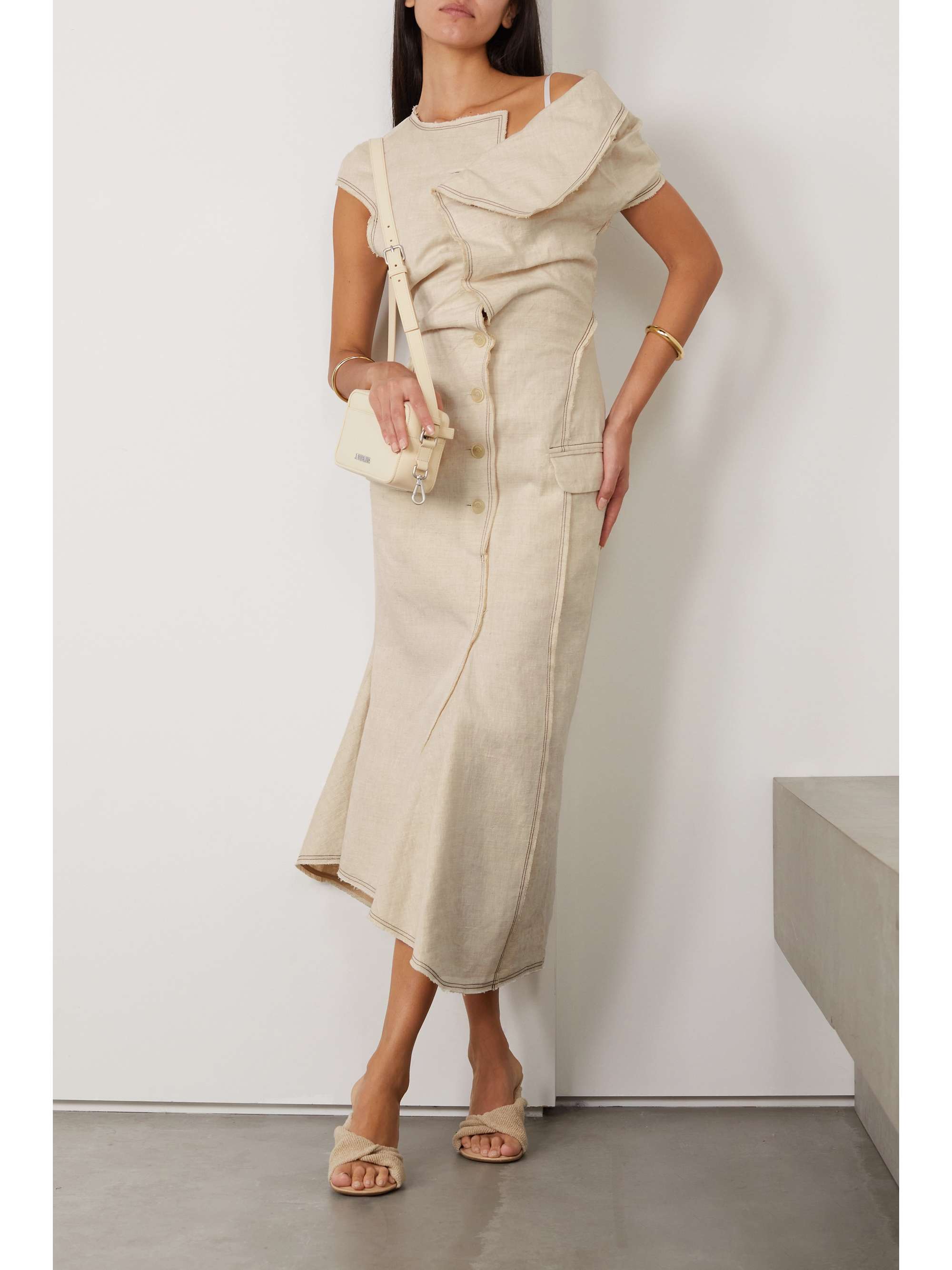 JACQUEMUS Camargue asymmetric linen and silk-blend maxi dress