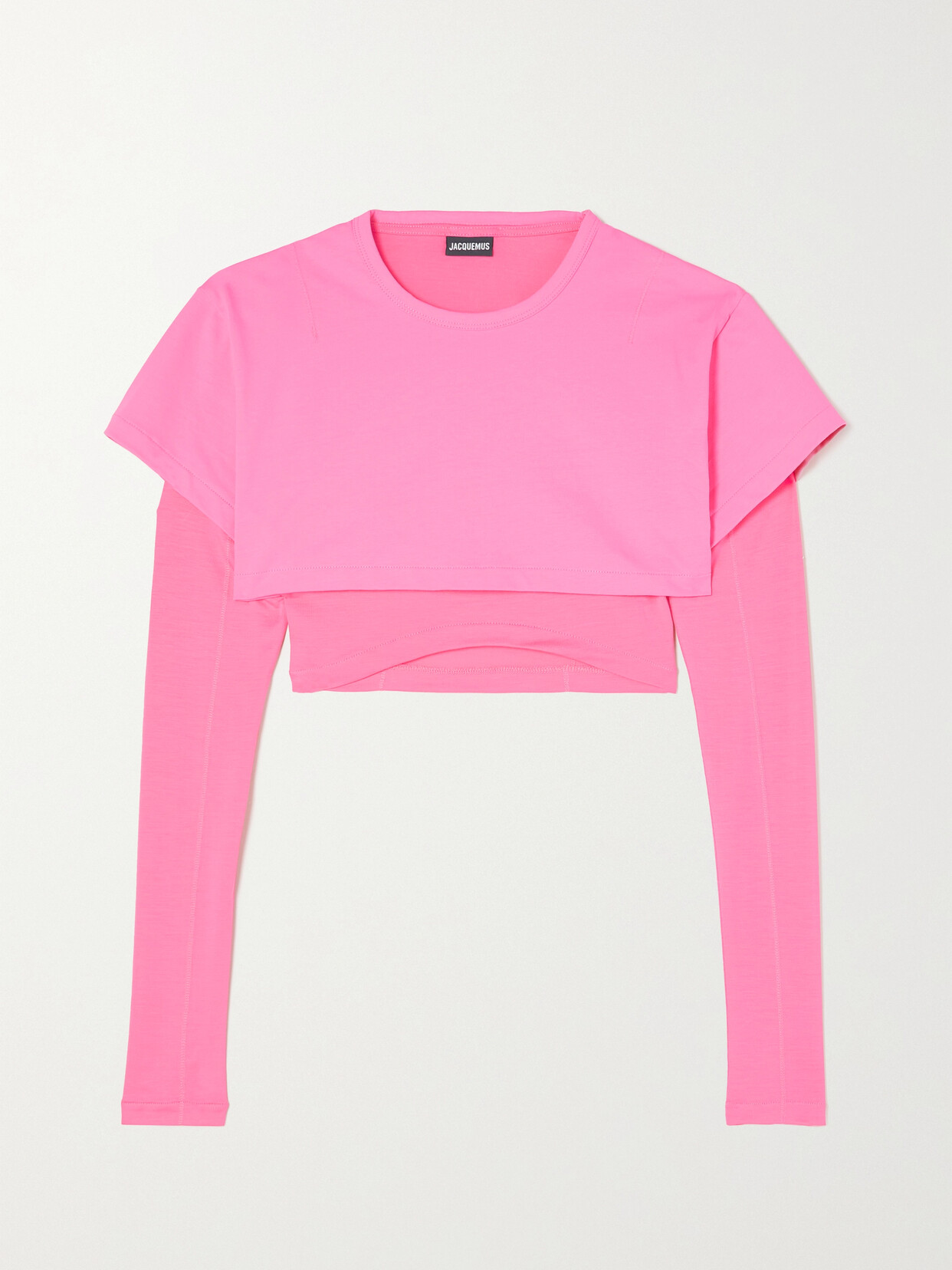 Jacquemus Le Double Cropped Layered Cotton-jersey And Stretch-lyocell T-shirt - Pink