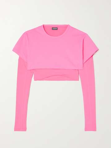 자크뮈스 티셔츠 JACQUEMUS Le Double cropped layered cotton-jersey and stretch-Lyocell T-shirt,Pink