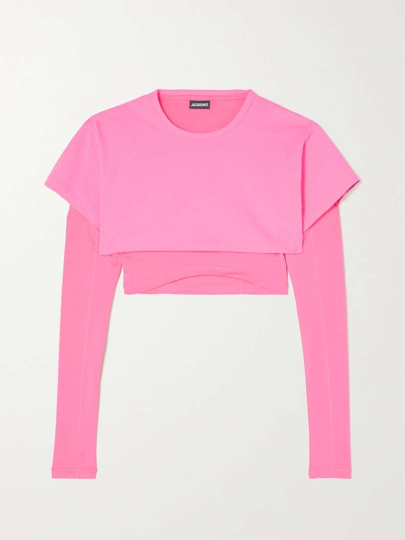 Jacquemus Le Double Cropped Layered Cotton-jersey And Stretch-lyocell T-shirt
