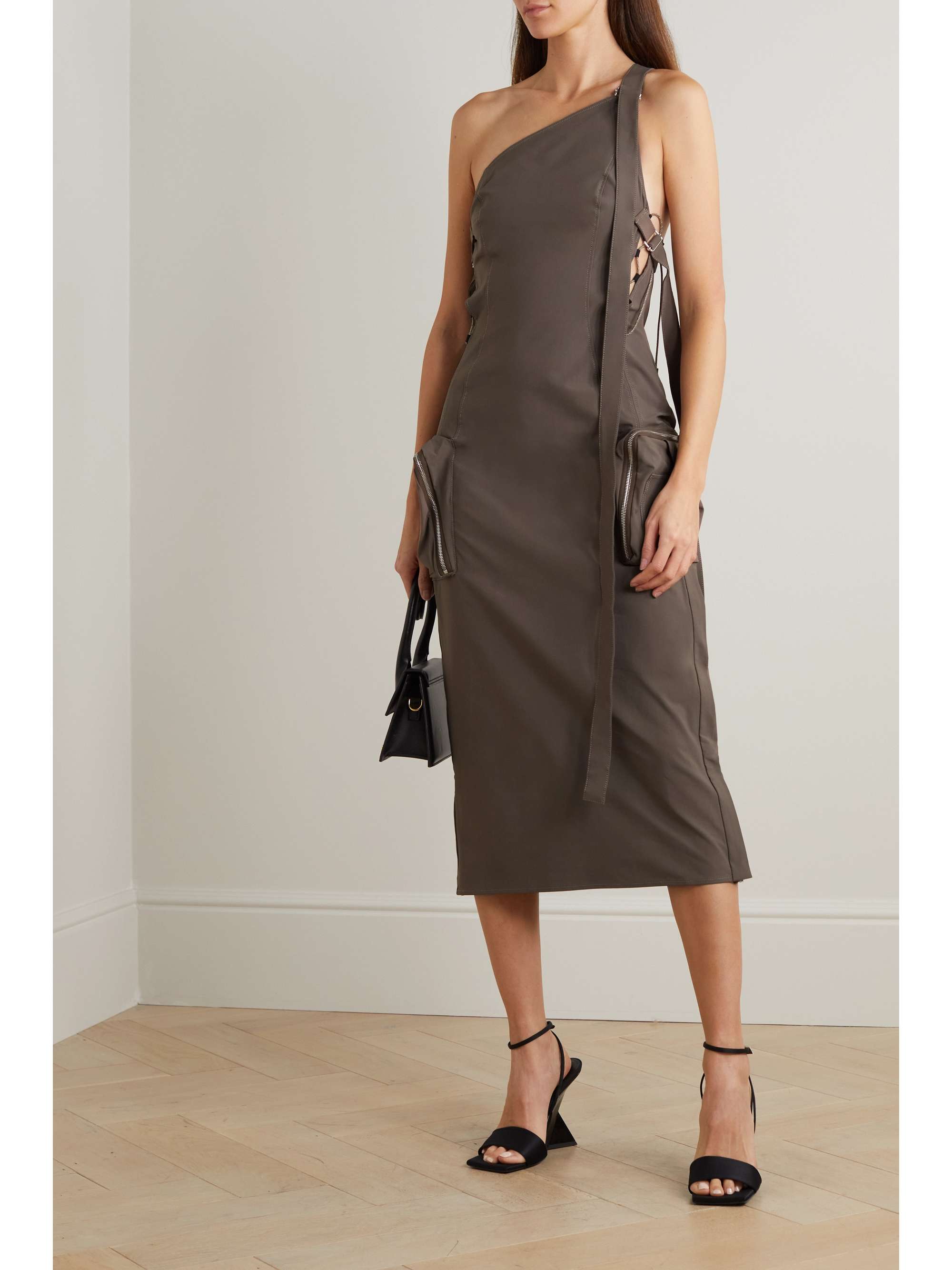 JACQUEMUS One-shoulder twill midi dress