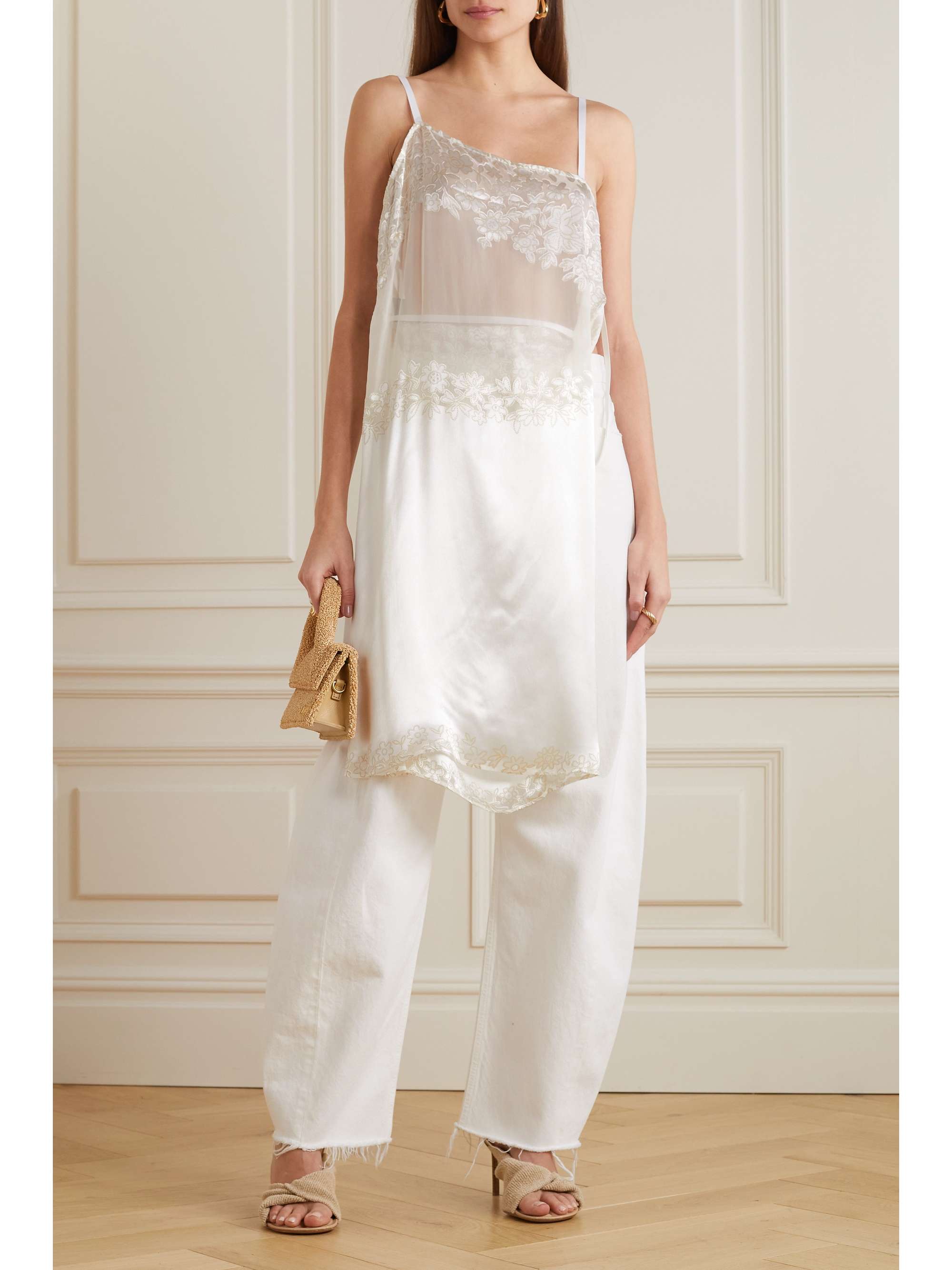 JACQUEMUS Le Haut Tombolo open-back embroidered tulle and satin-jacquard tank