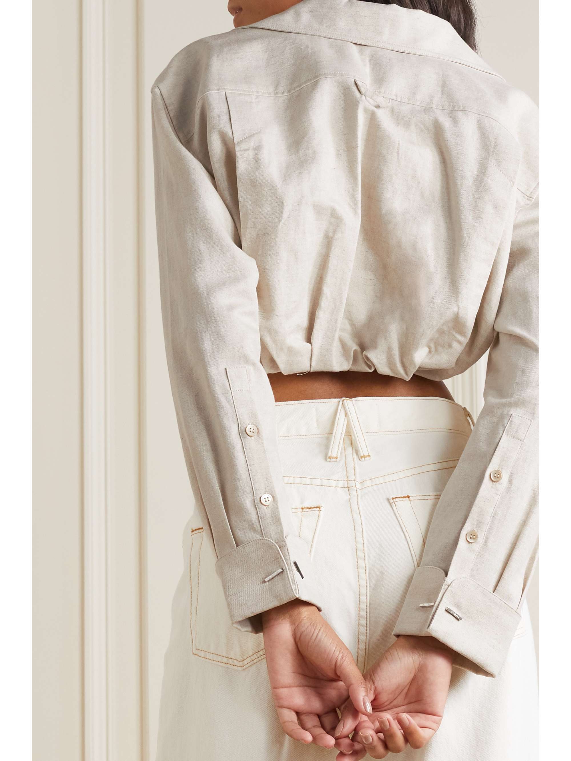 JACQUEMUS Machou cropped cotton and linen-blend canvas shirt