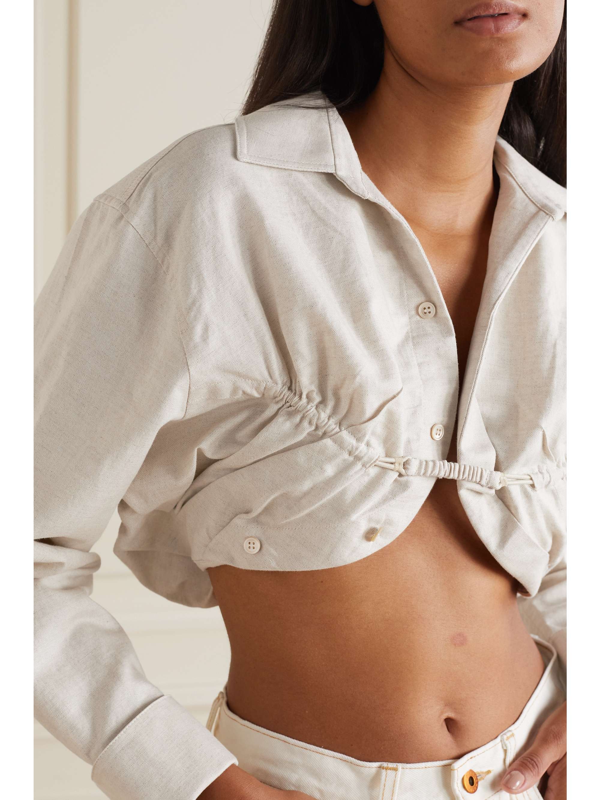 JACQUEMUS Machou cropped cotton and linen-blend canvas shirt JACQUEMUS Machou cropped cotton and linen-blend canvas shirt