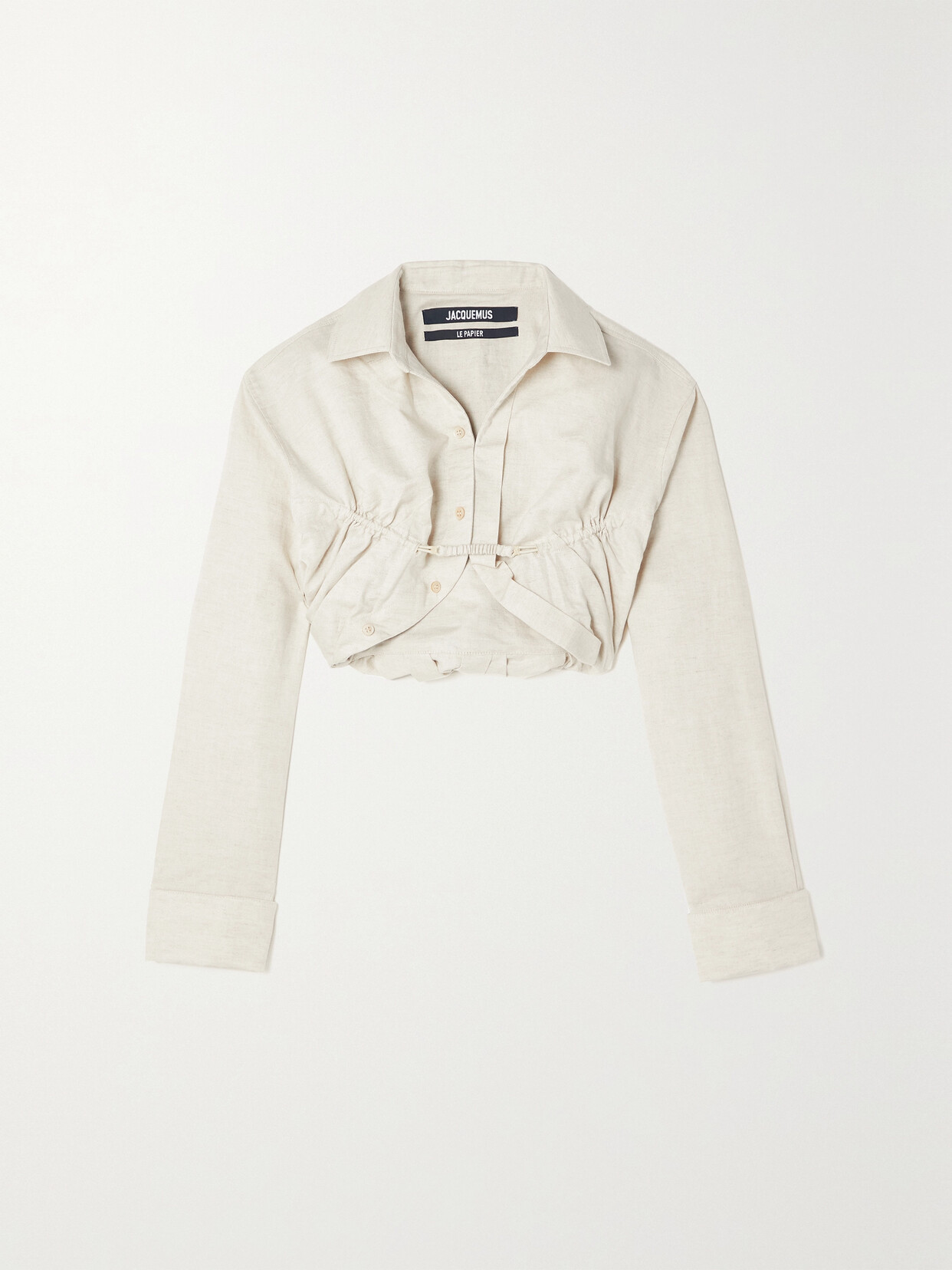 Jacquemus Baci Cropped Underwired Cotton And Linen-blend Shirt In Beige