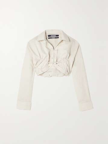 자크뮈스 셔츠 JACQUEMUS Machou cropped cotton and linen-blend canvas shirt,Ecru