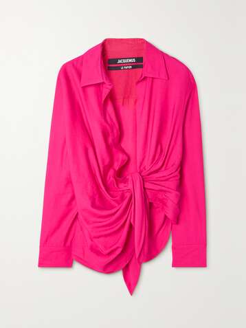 자크뮈스 셔츠 JACQUEMUS Bahia knotted draped satin-twill shirt,Pink