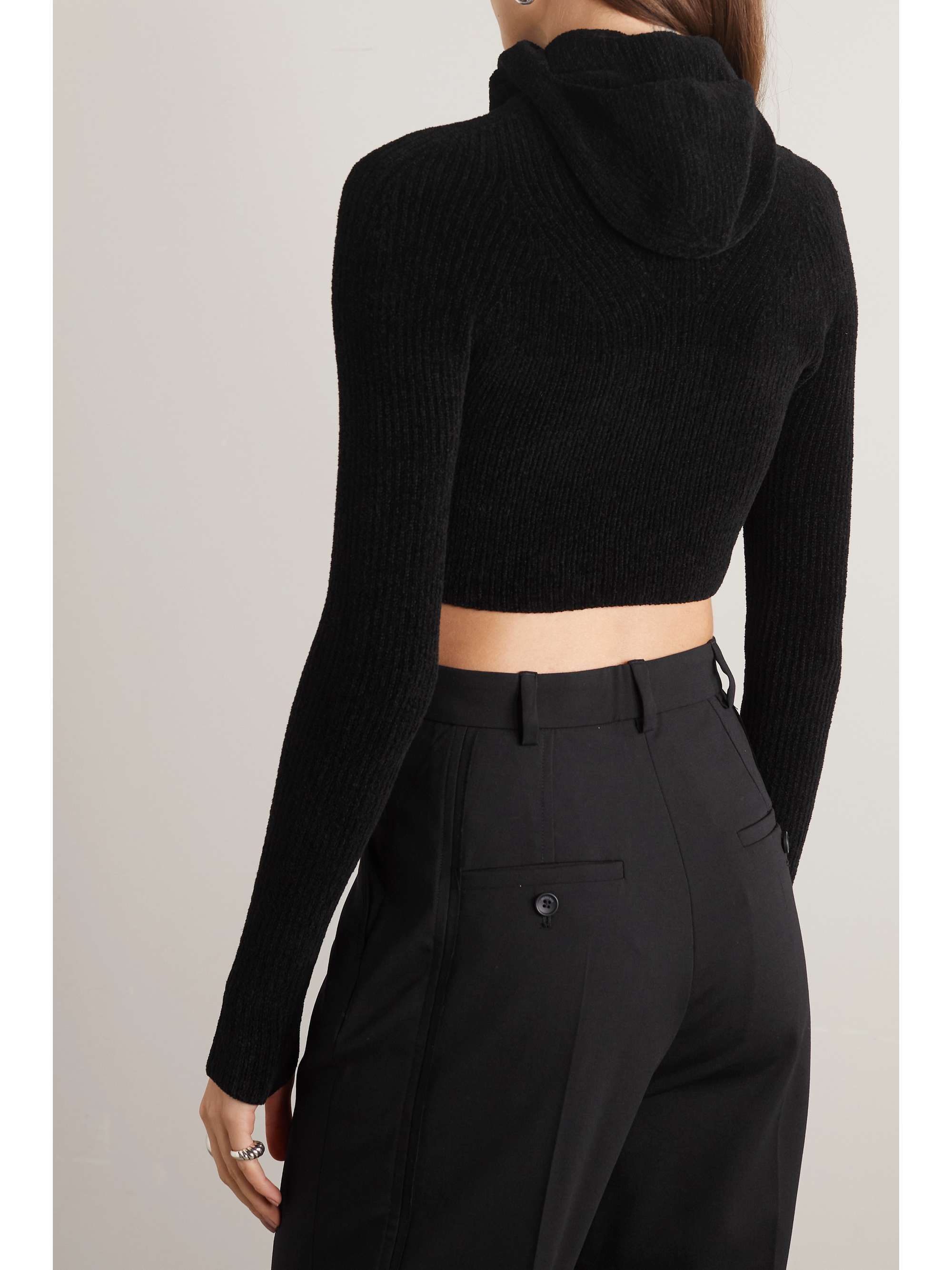 Black Cropped hooded ribbedknit sweater JACQUEMUS NETAPORTER