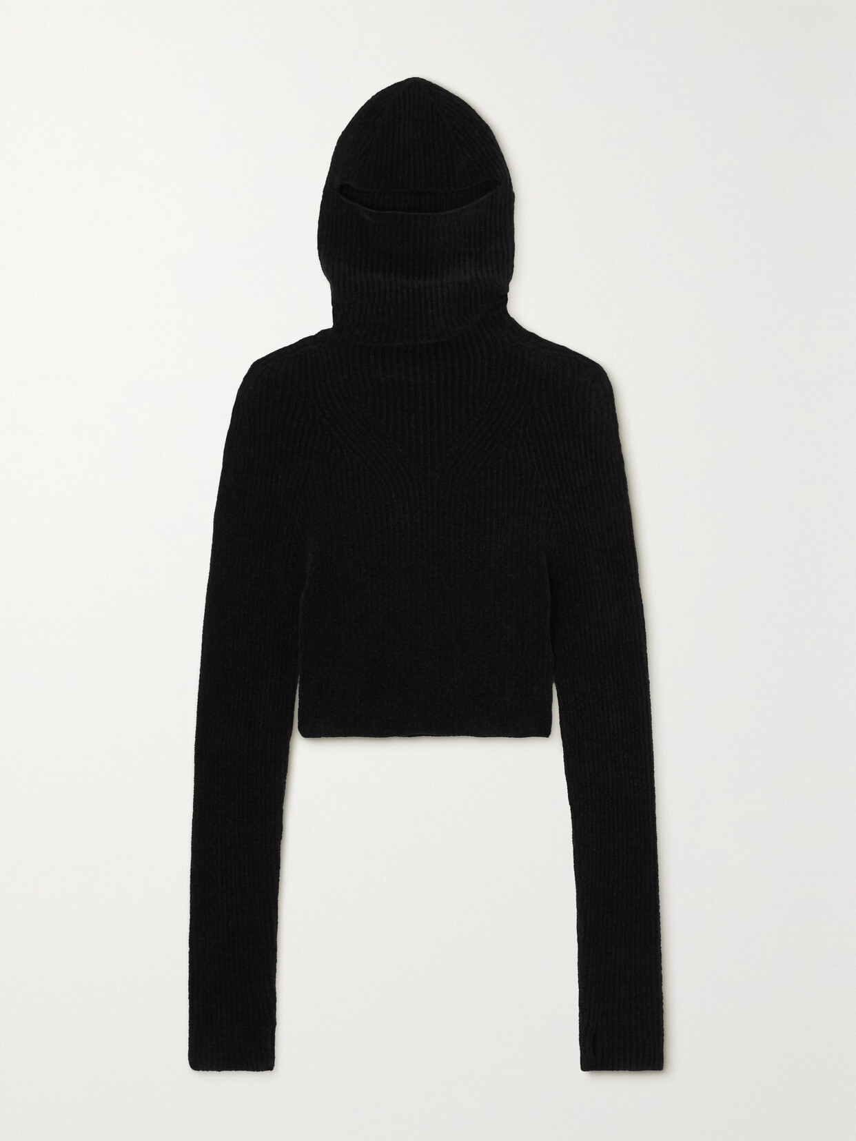 Jacquemus - Cropped Hooded Ribbed-knit Sweater - Black