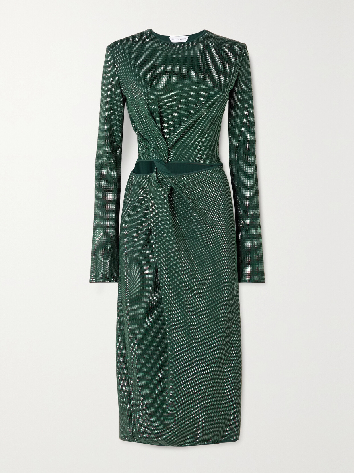 Bottega Veneta Hotfix Crystal-embellished Stretch-woven Midi Dress In Green