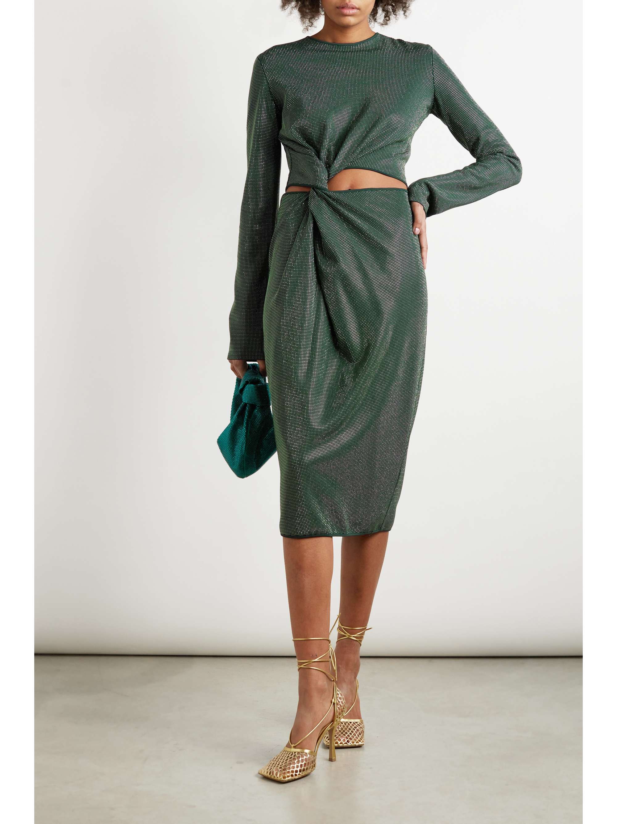 Cutout twisted studded jersey dress