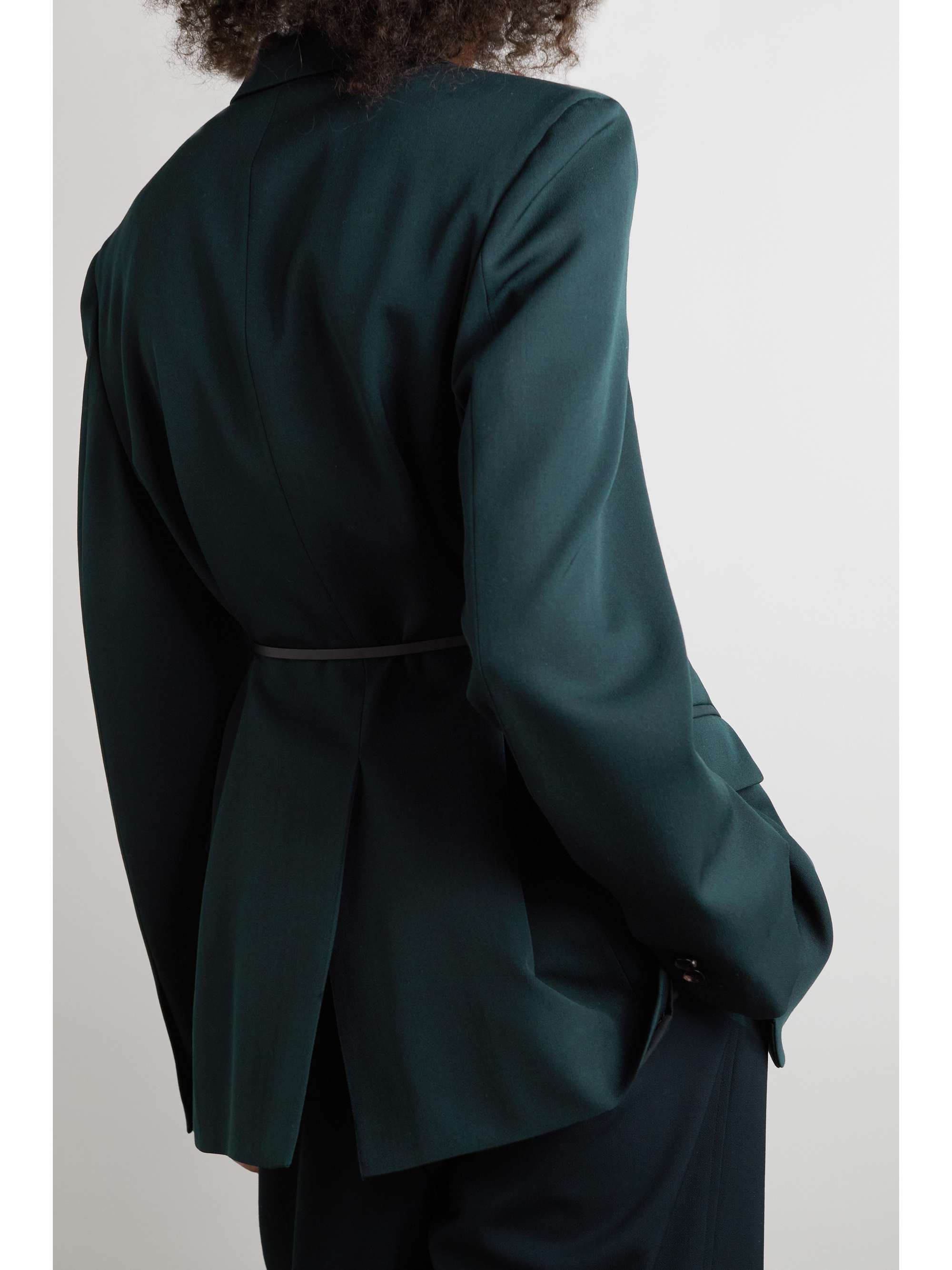BOTTEGA VENETA Belted leather-trimmed grain de poudre wool-blend blazer