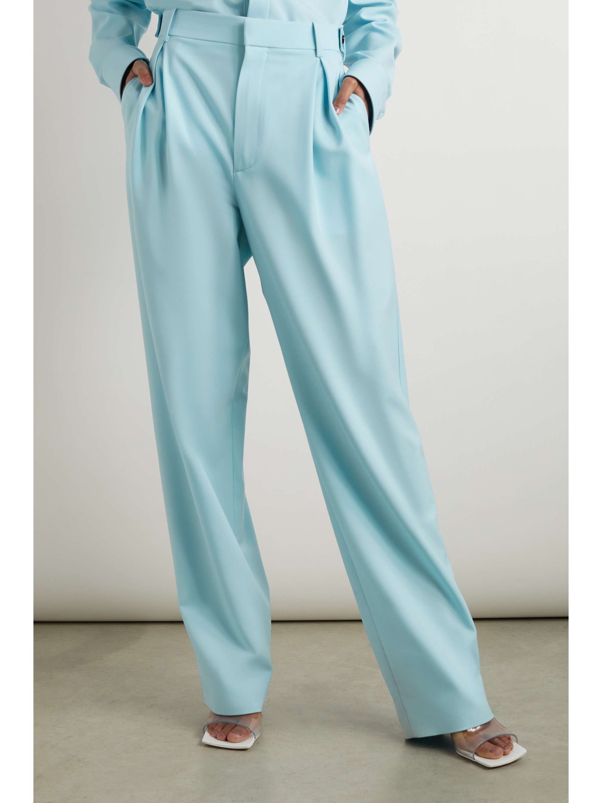 Light blue Pleated wool-twill wide-leg pants | BOTTEGA VENETA | NET-A-PORTER