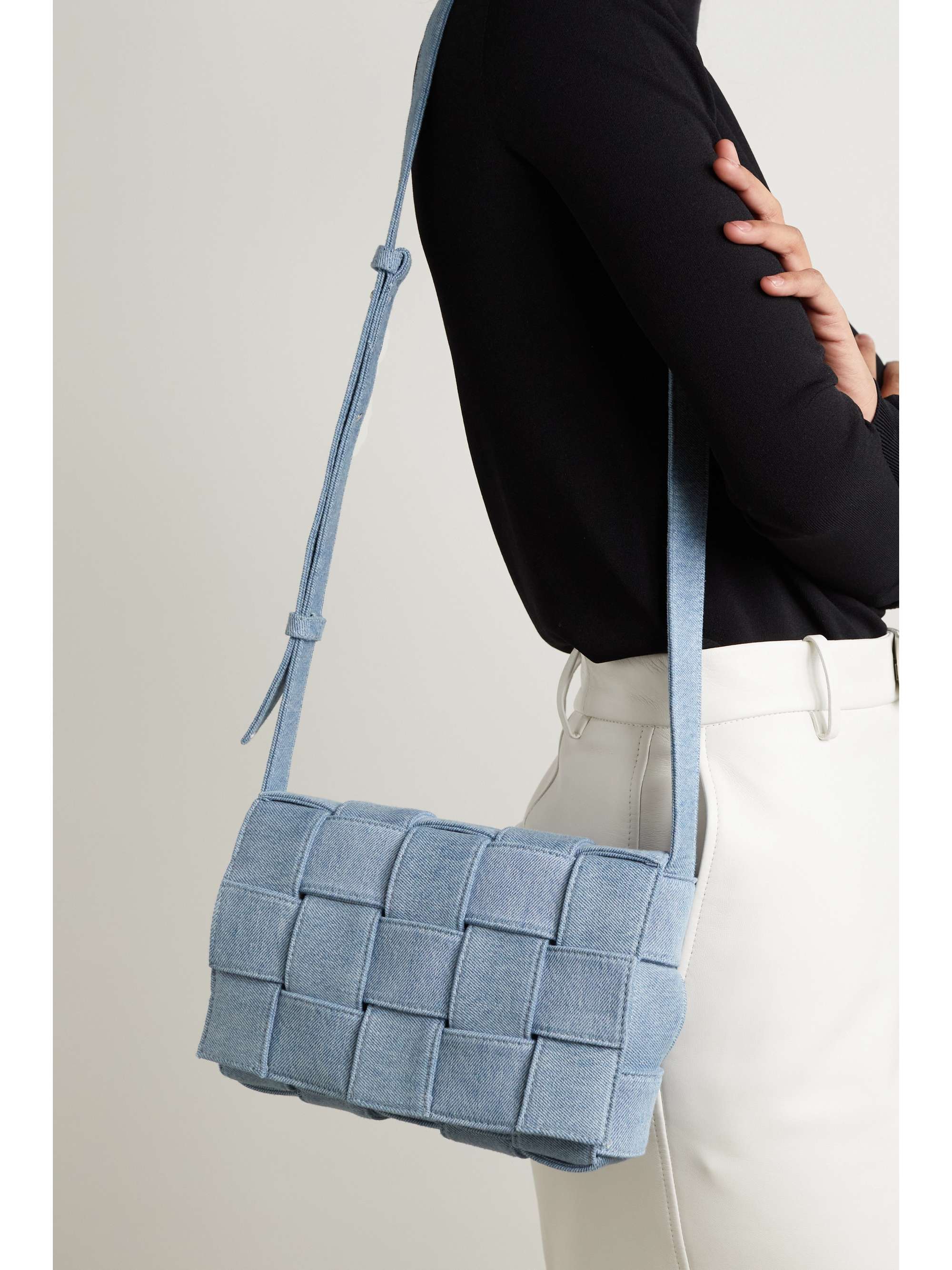 BOTTEGA VENETA Cassette intrecciato denim shoulder bag