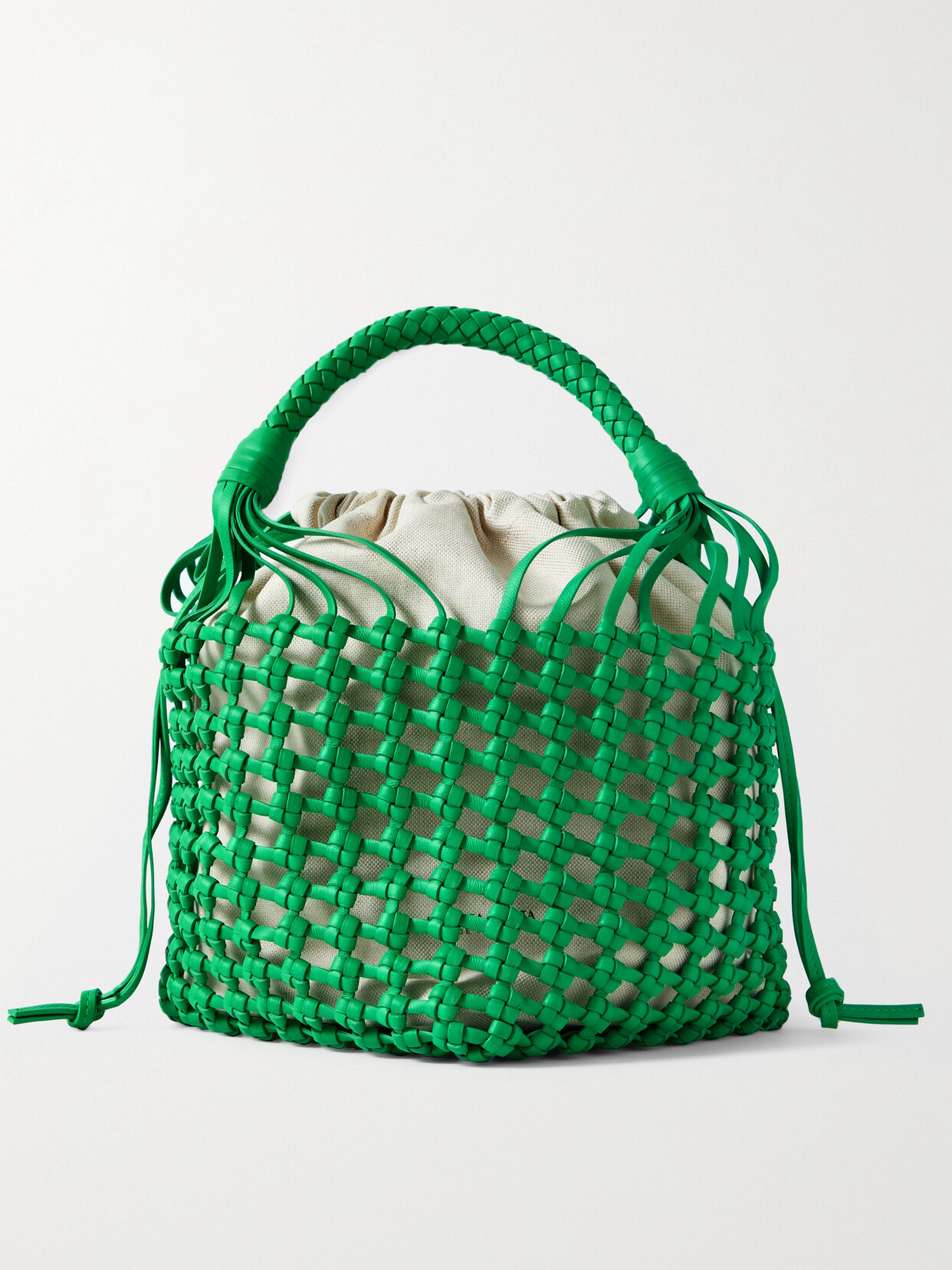 Bottega Veneta Cavallino Intrecciato Leather And Canvas Tote In Green