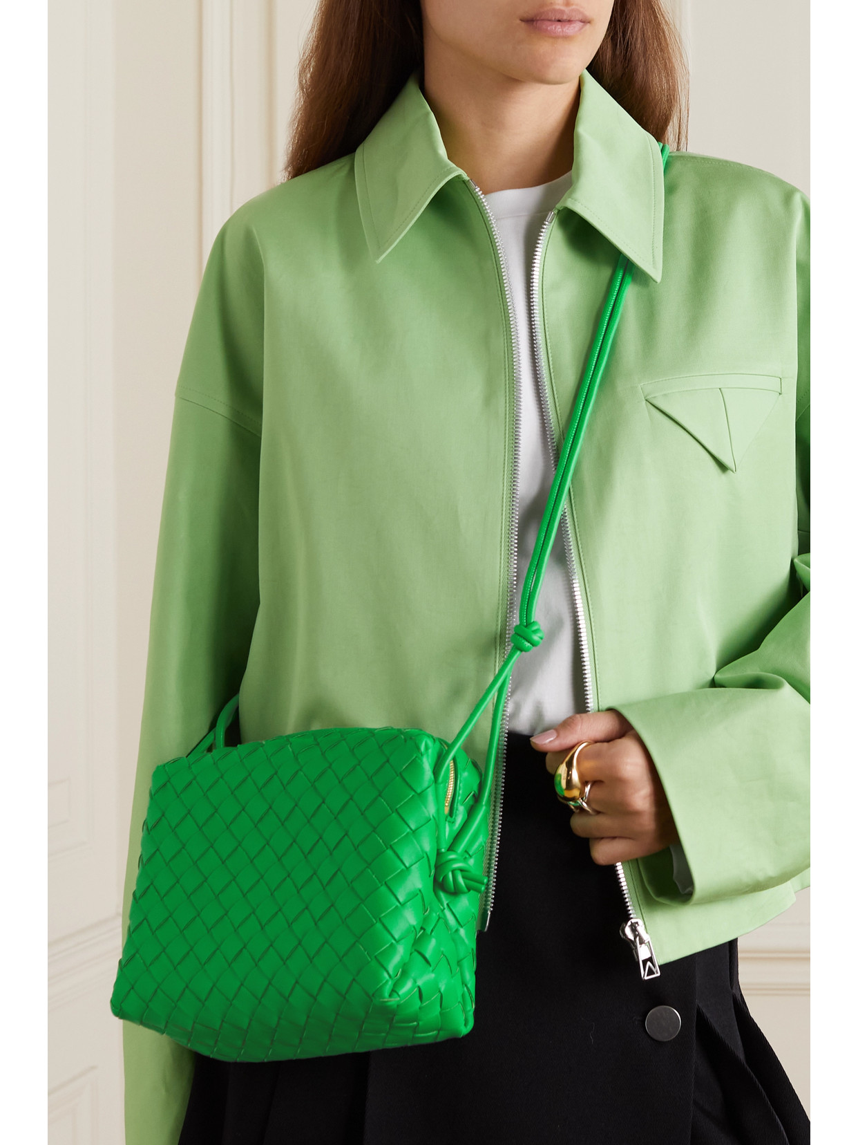 Shop Bottega Veneta Loop Small Intrecciato Leather Shoulder Bag In Green