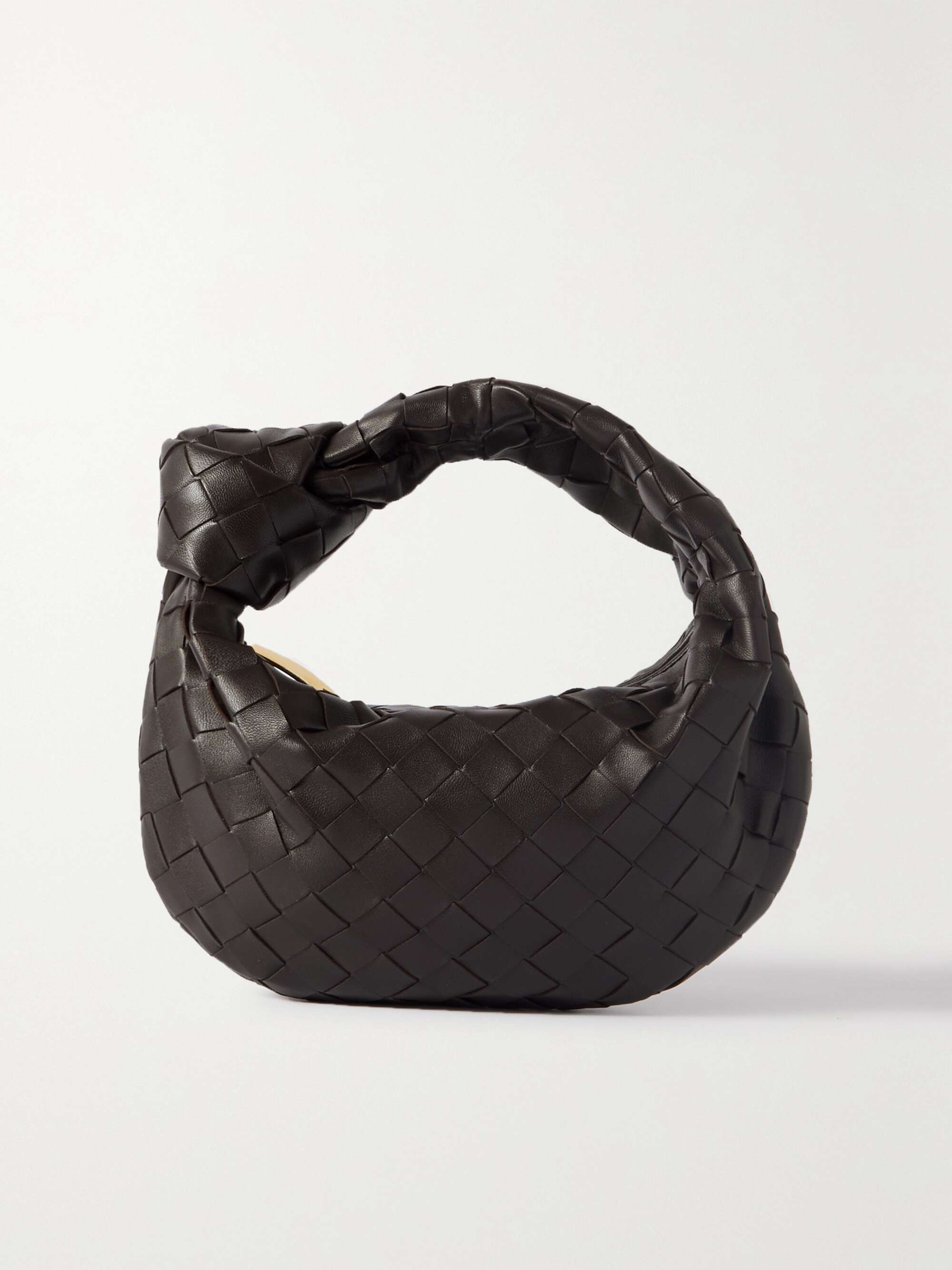 Bottega Veneta // Dark Brown Mini Jodie Intrecciato Print Knotted Bag – VSP  Consignment