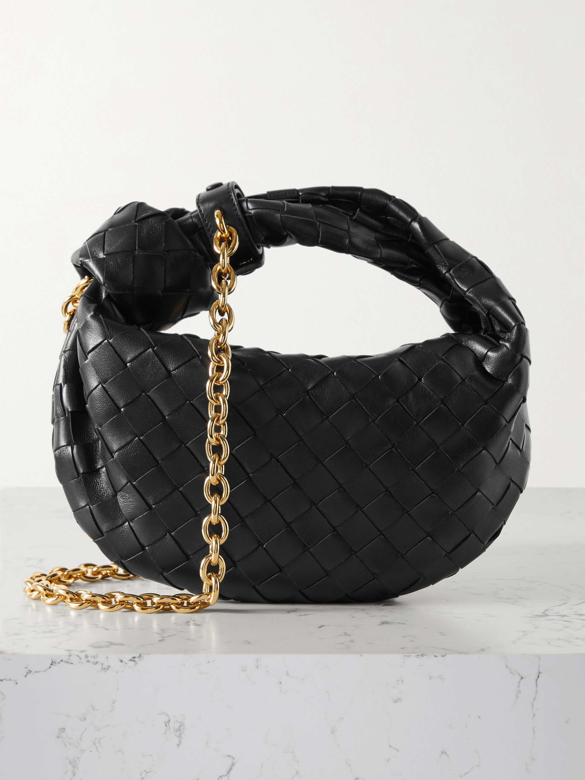 Bottega Veneta Intrecciato Leather Tote In Black/gold