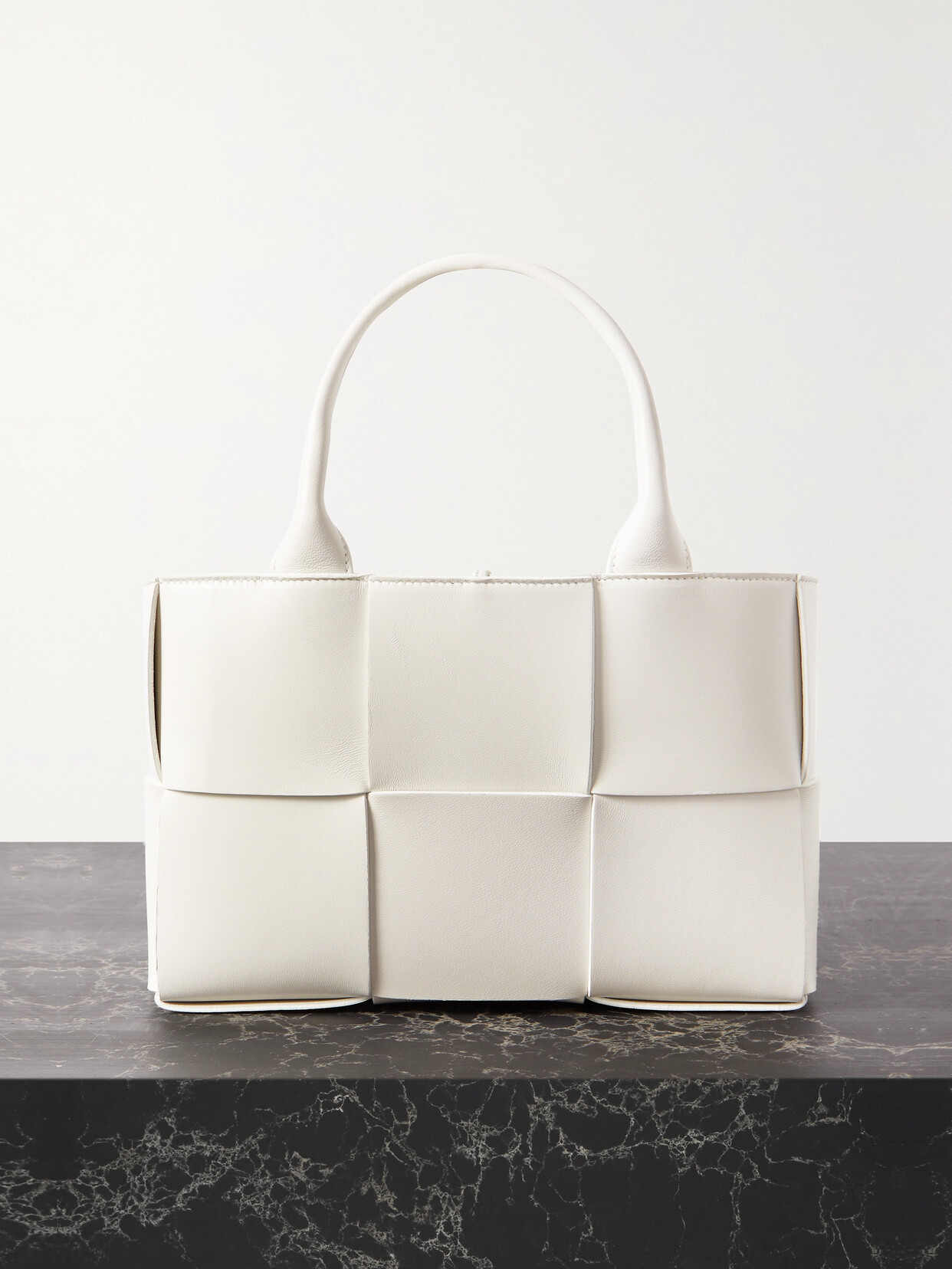 Bottega Veneta Arco Mini Intrecciato Leather Tote In White