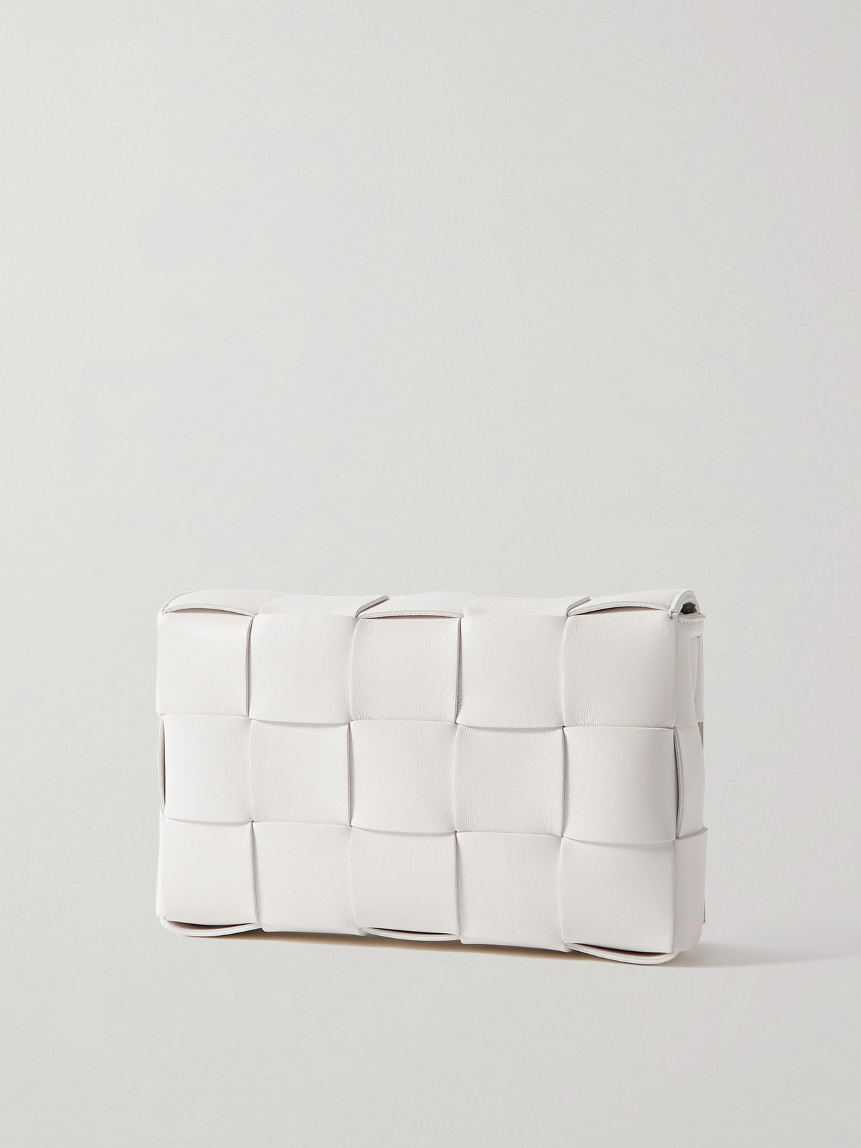 Bottega Veneta Cassette Intrecciato Leather Shoulder Bag In White
