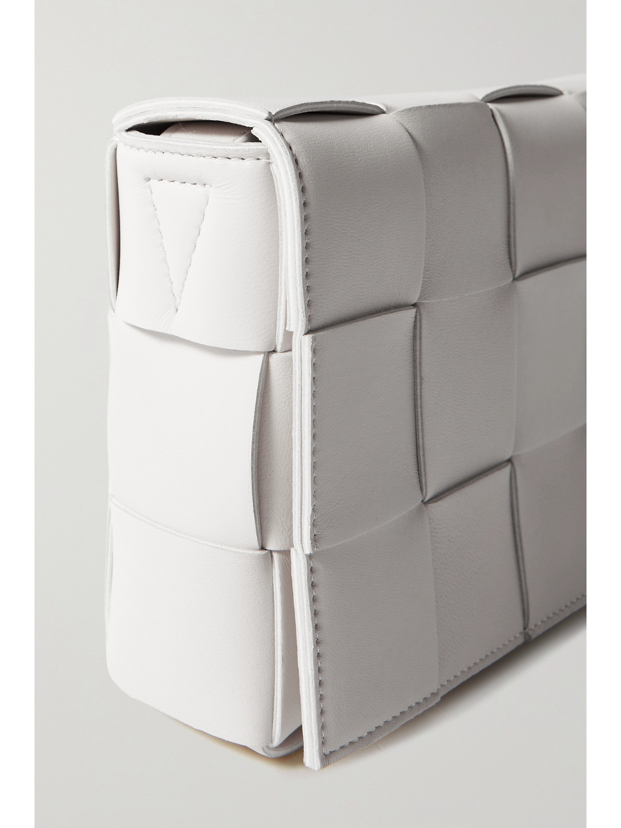 Bottega Veneta Cassette Intrecciato Leather Shoulder Bag In White