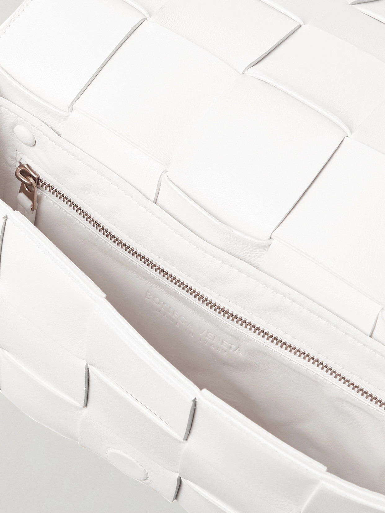 Bottega Veneta Cassette Intrecciato Leather Shoulder Bag In White