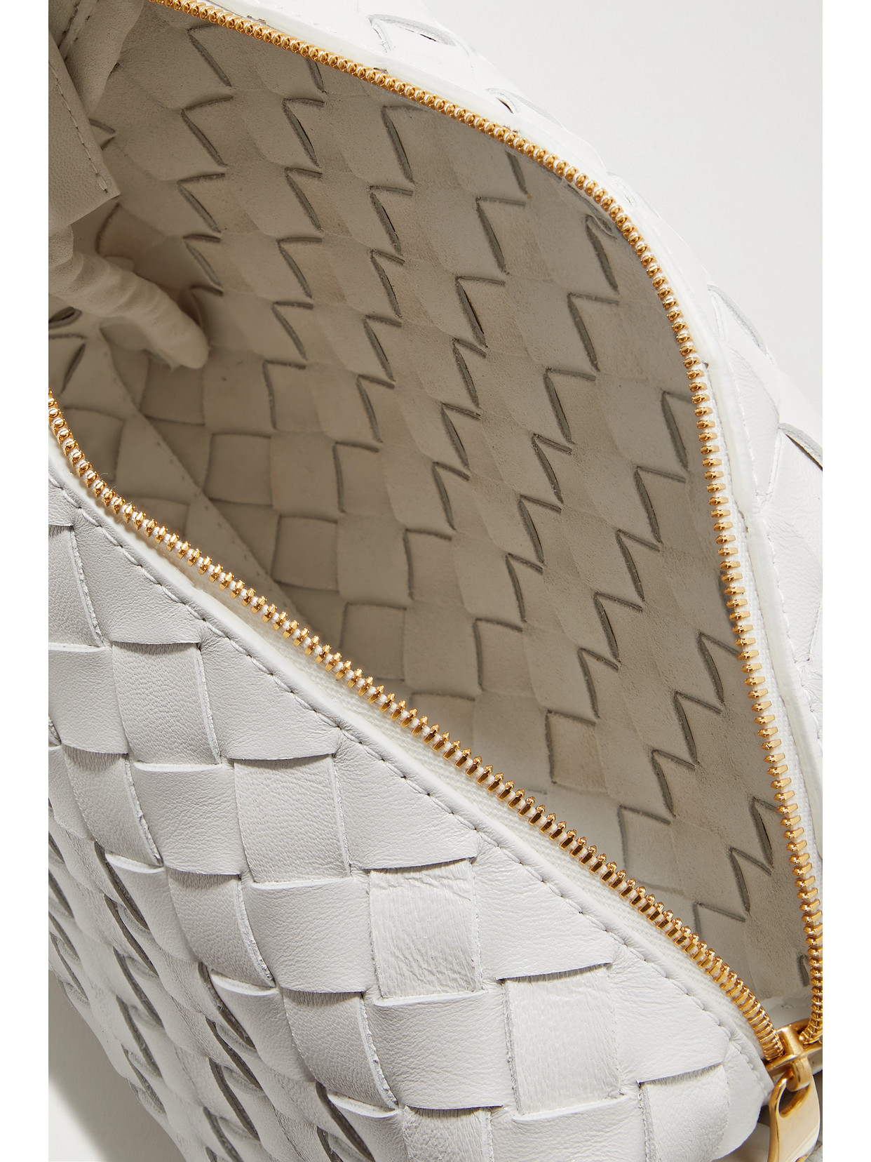 Shop Bottega Veneta Loop Small Intrecciato Leather Shoulder Bag In White