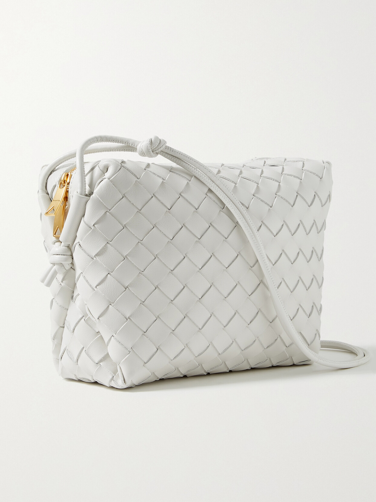 Shop Bottega Veneta Loop Small Intrecciato Leather Shoulder Bag In White