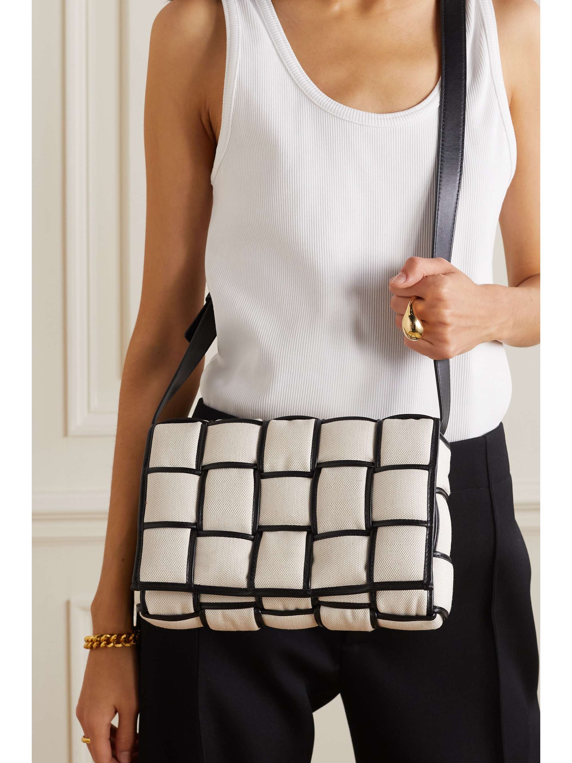 BOTTEGA VENETA Cassette padded intrecciato leather-trimmed canvas shoulder bag