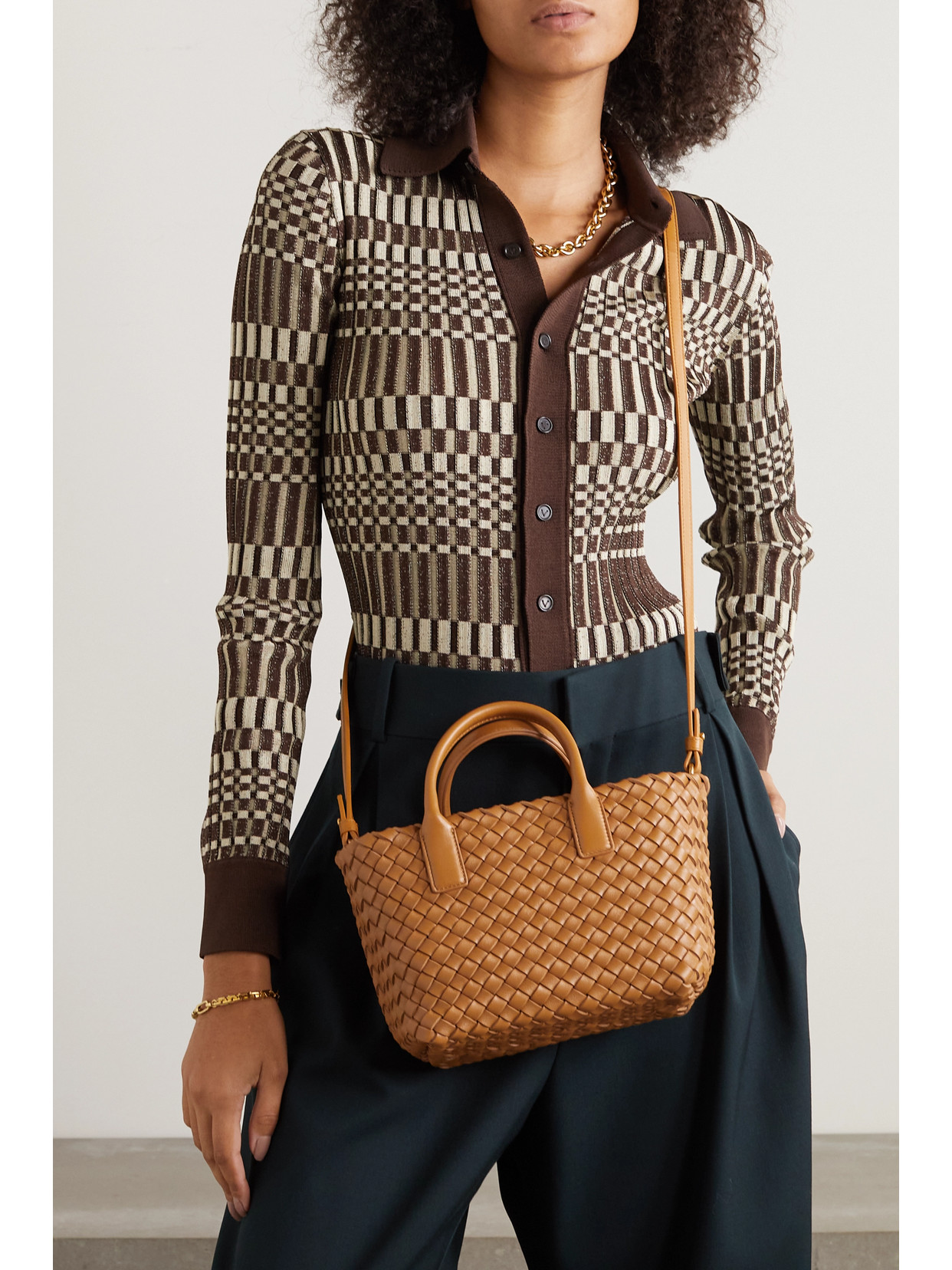 Bottega Veneta Cabat Mini Intrecciato Leather Tote In Brown