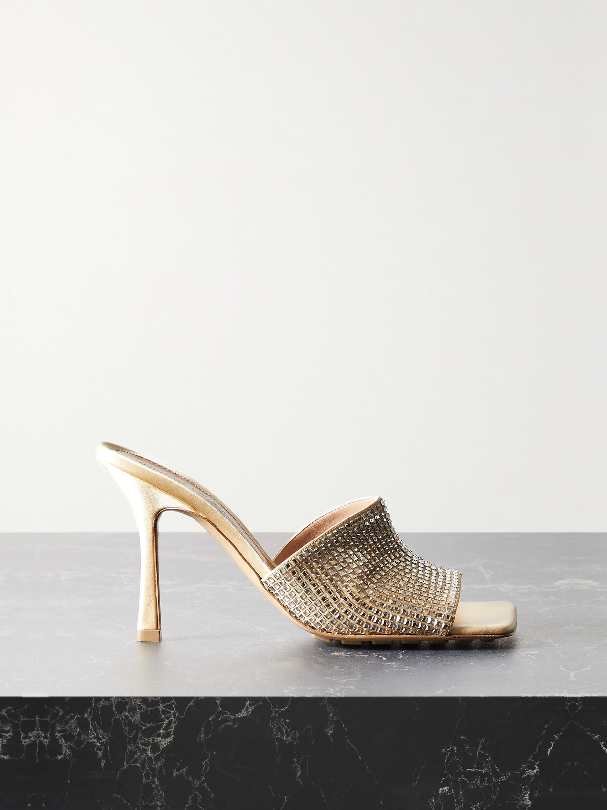 Bottega Veneta Logo Diamond Pendant High-heeled Sandals In Neutrals